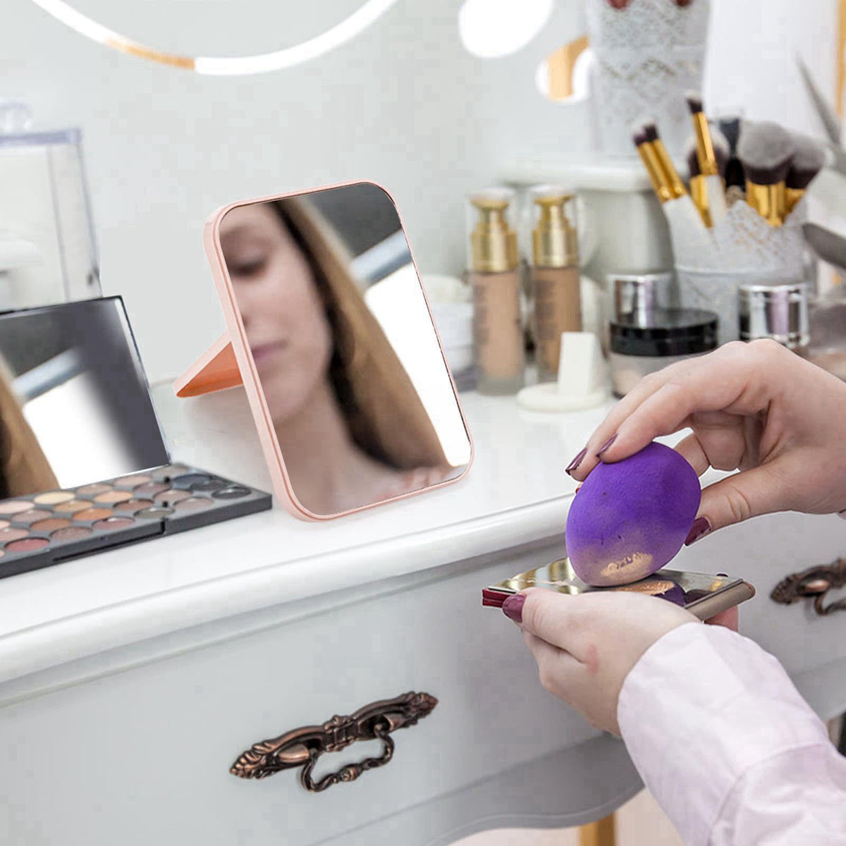 DEAYOU 12 Pack Desktop Makeup Mirror, 8" Vanity Table Mirror with Stand, 90°Adjustable Portable Folding Travel Mirro
