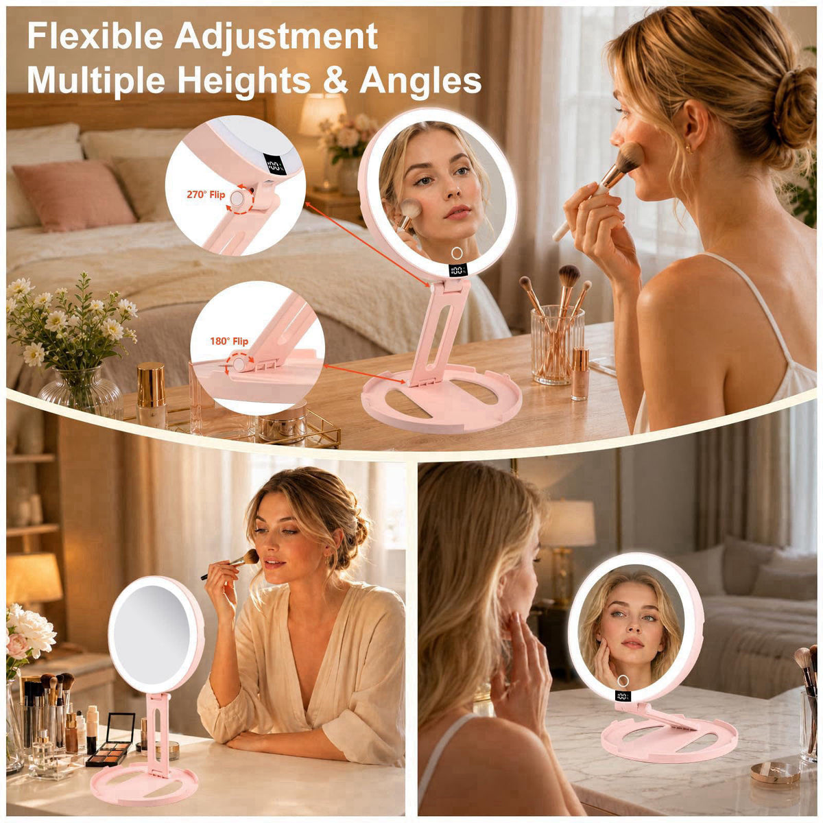 HAISSKY Lighted Travel makeup Mirror,20X/1X Magnification Foldable Vanity Mirror – full view