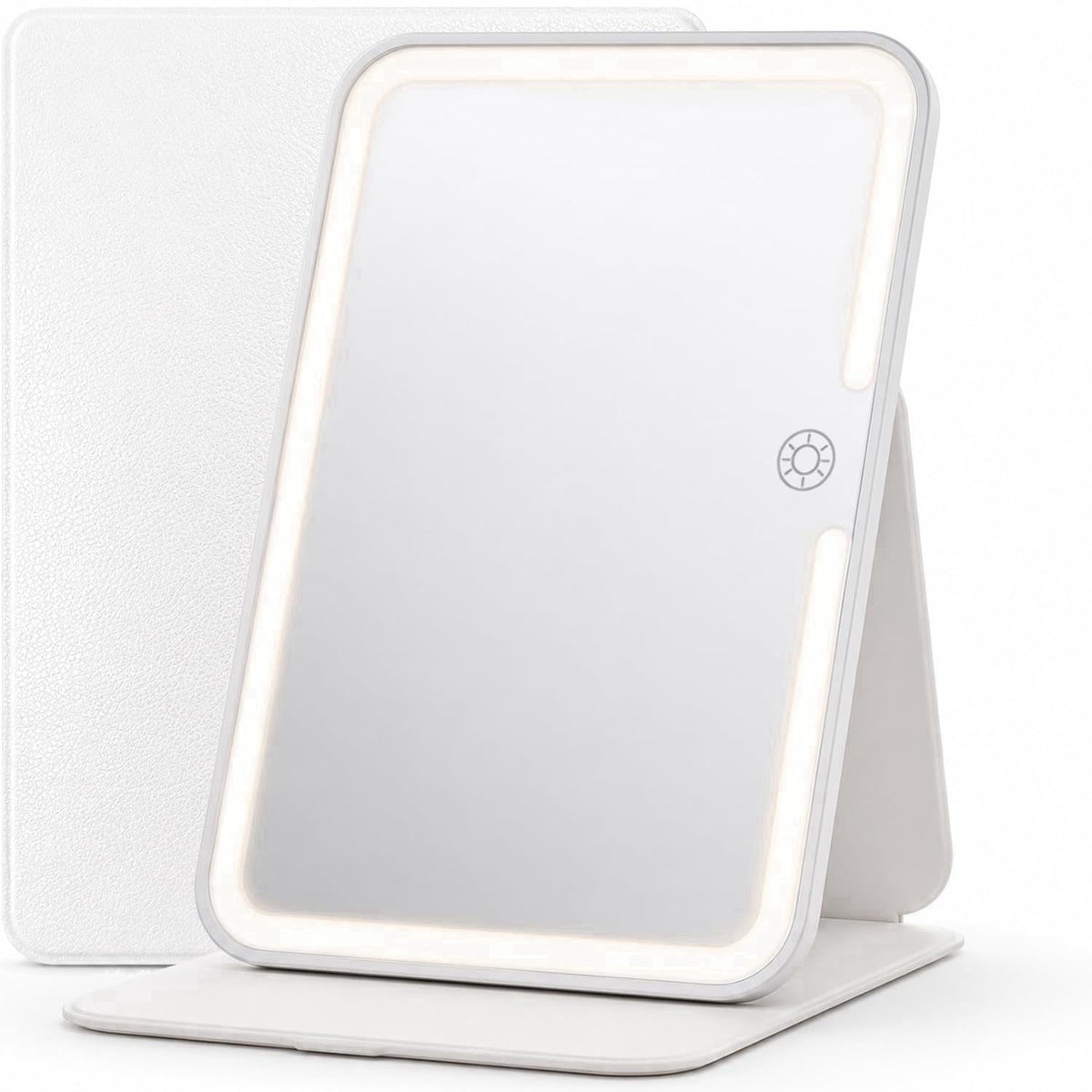 HUGOAI Travel Makeup Mirror with Lights, Pearl White, 9" – Smooth White, Acrylonitrile Butadiene Styrene (ABS)