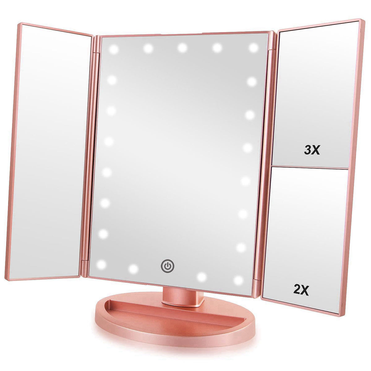 Infitrans Trifold Makeup Mirror Vanity Mirror with Lights,1X 2X 3X Magnification,Touch Control,Adjustable Rotation,Dual 