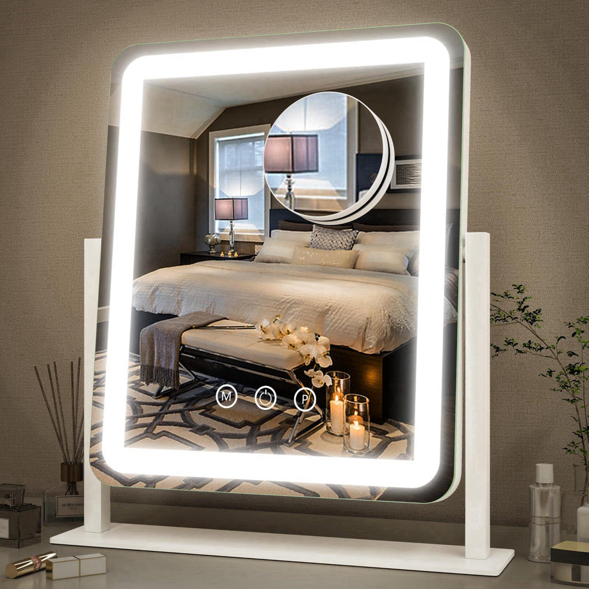 FENNIO Vanity Mirror with Lights - 15"x12.6" LED Lighted Makeup Mirror, Large Makeup Mirror with Lights, Touch S