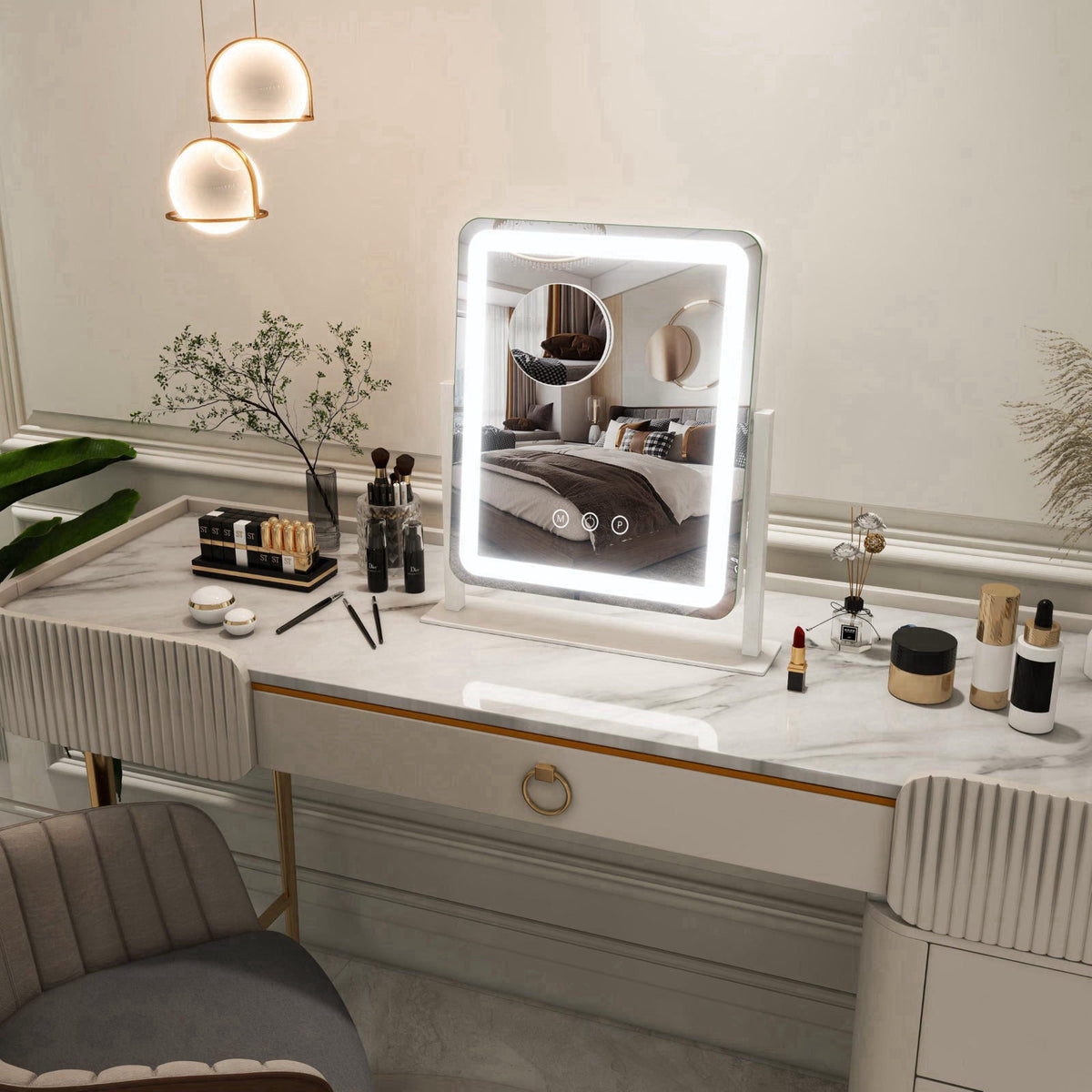 FENNIO Vanity Mirror with Lights - 15"x12.6" LED Lighted Makeup Mirror, Large Makeup Mirror with Lights, Touch S