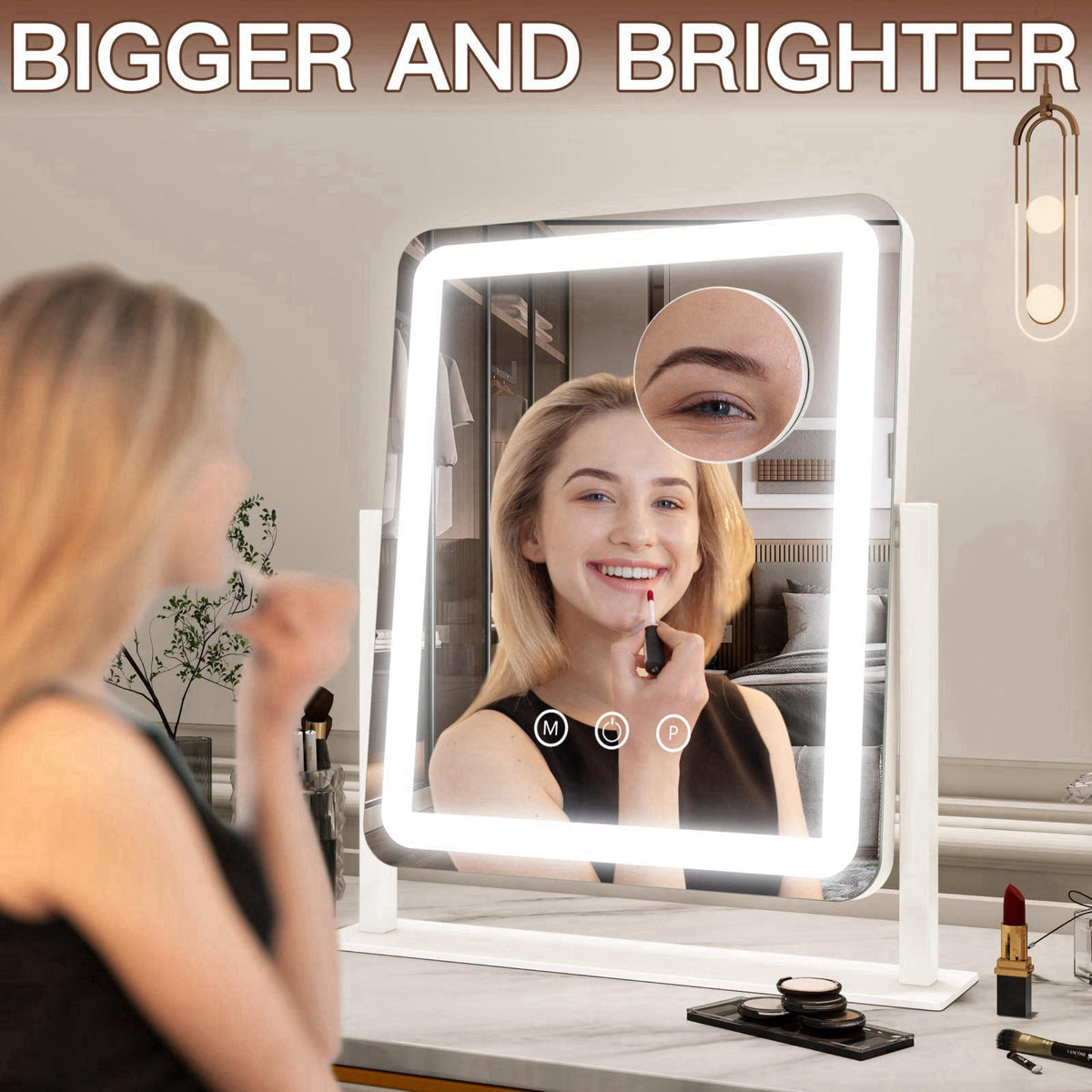 FENNIO Vanity Mirror with Lights - 15"x12.6" LED Lighted Makeup Mirror, Large Makeup Mirror with Lights, Touch S