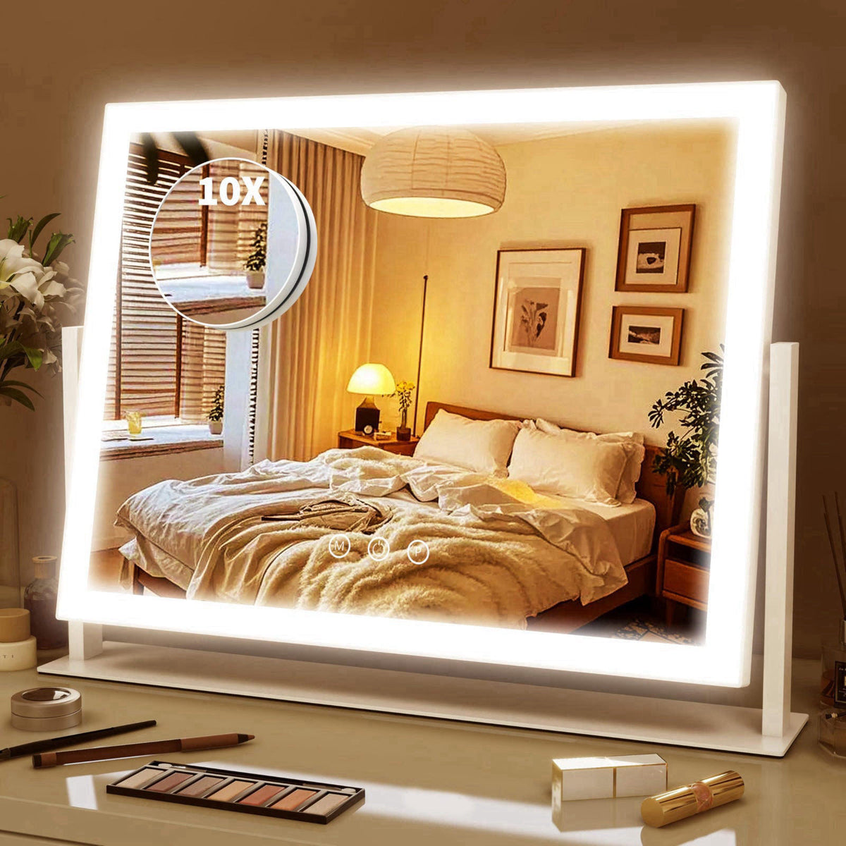 ROLOVE Lighted Makeup Mirror 16.3"x12.6", Hollywood Vanity Mirror with 10X Magnifier, 3 Color LED Lighting Modes