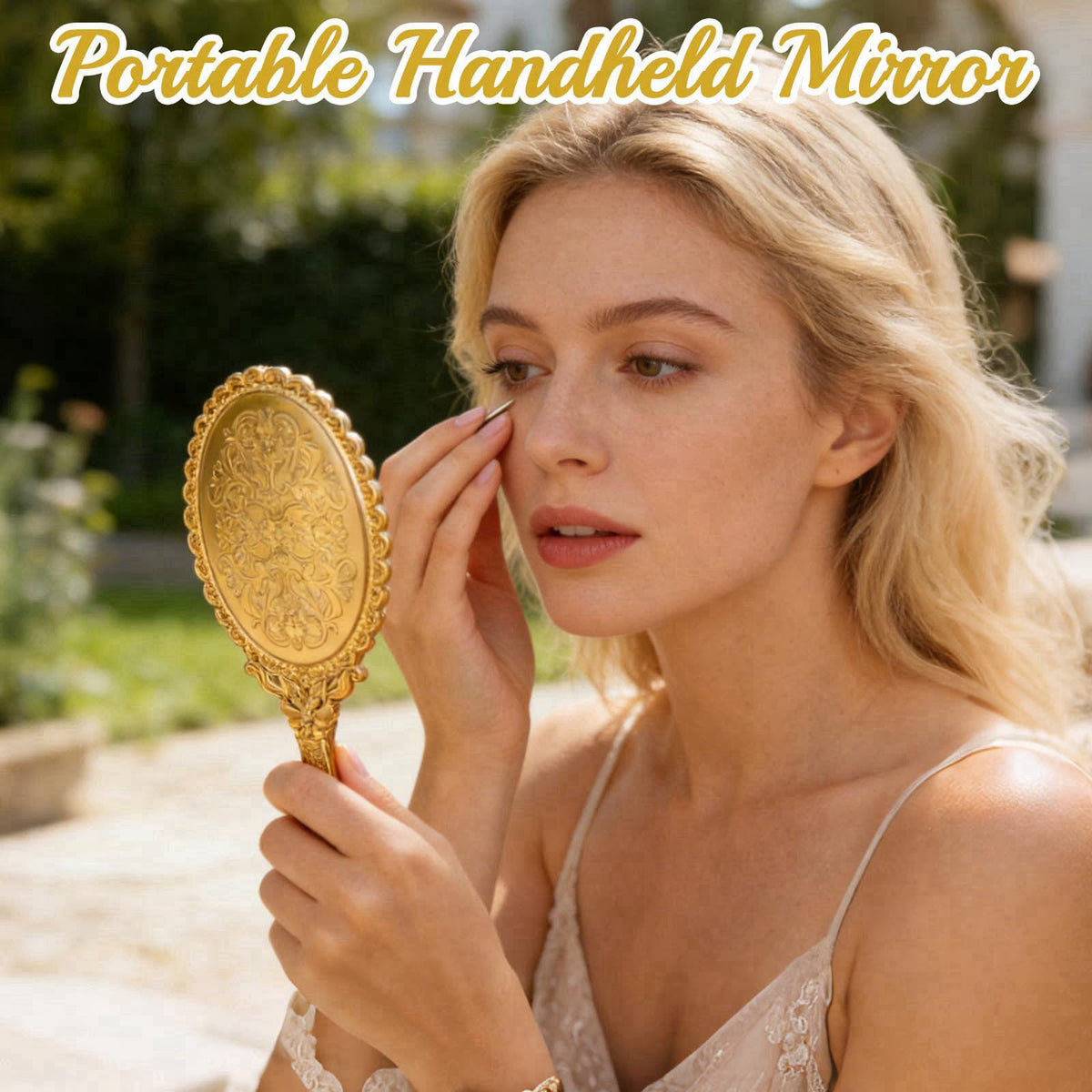 FUPMILPHRANX 48 Pack Vintage Handheld Mirrors for Makeup, Gold Embossed Floral Portable Princess Mirror with Handle, Dec