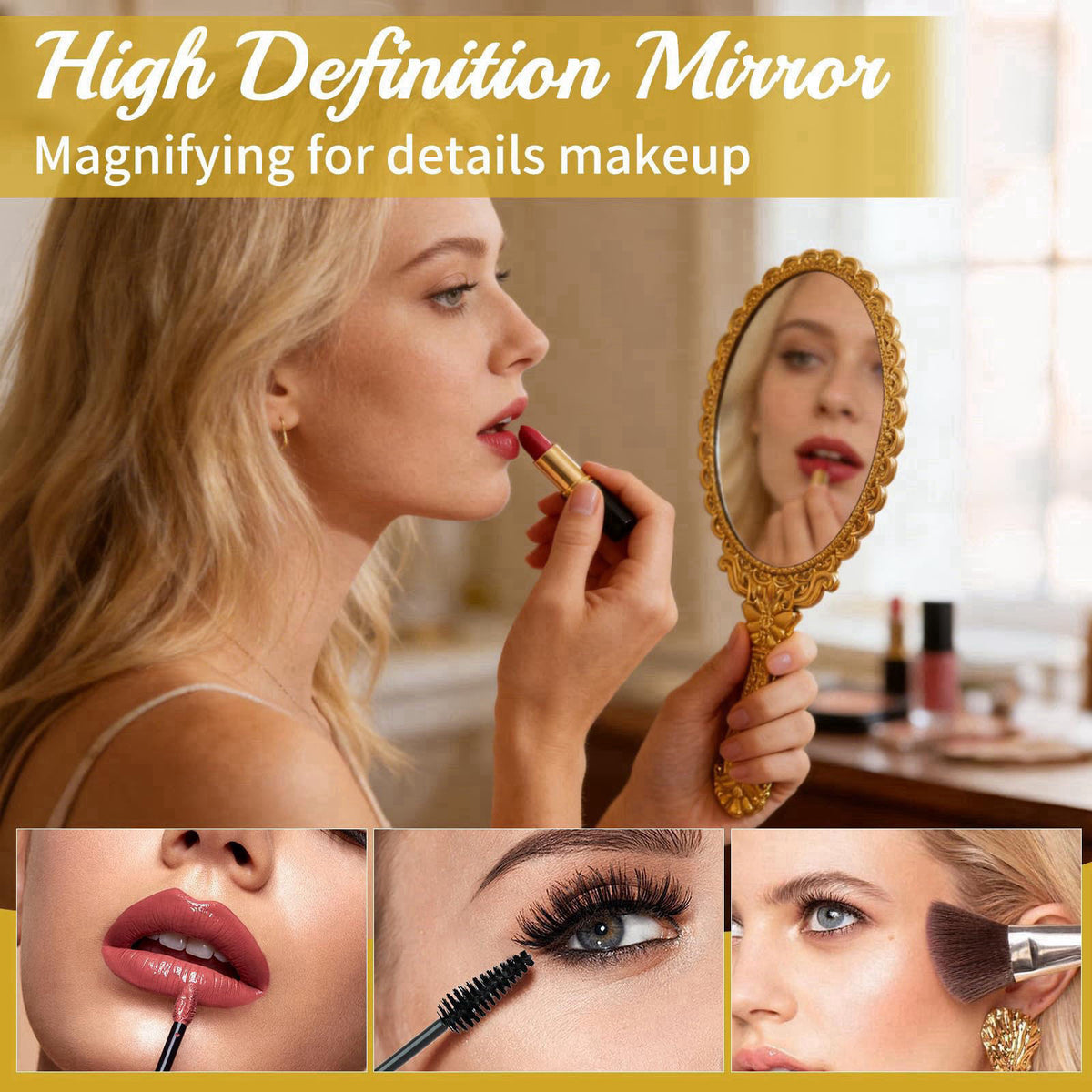 FUPMILPHRANX 48 Pack Vintage Handheld Mirrors for Makeup, Gold Embossed Floral Portable Princess Mirror with Handle, Dec