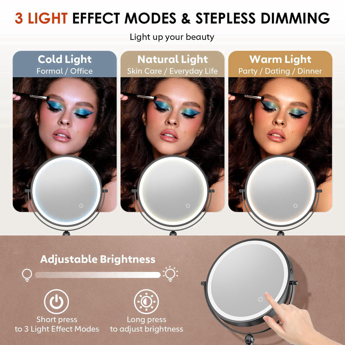 ZLOKLA 9" Wall Mounted Lighted Makeup Mirror,4000mAh Rechargeable Double Sided 1X/30X Magnifying Mirror with Light,T