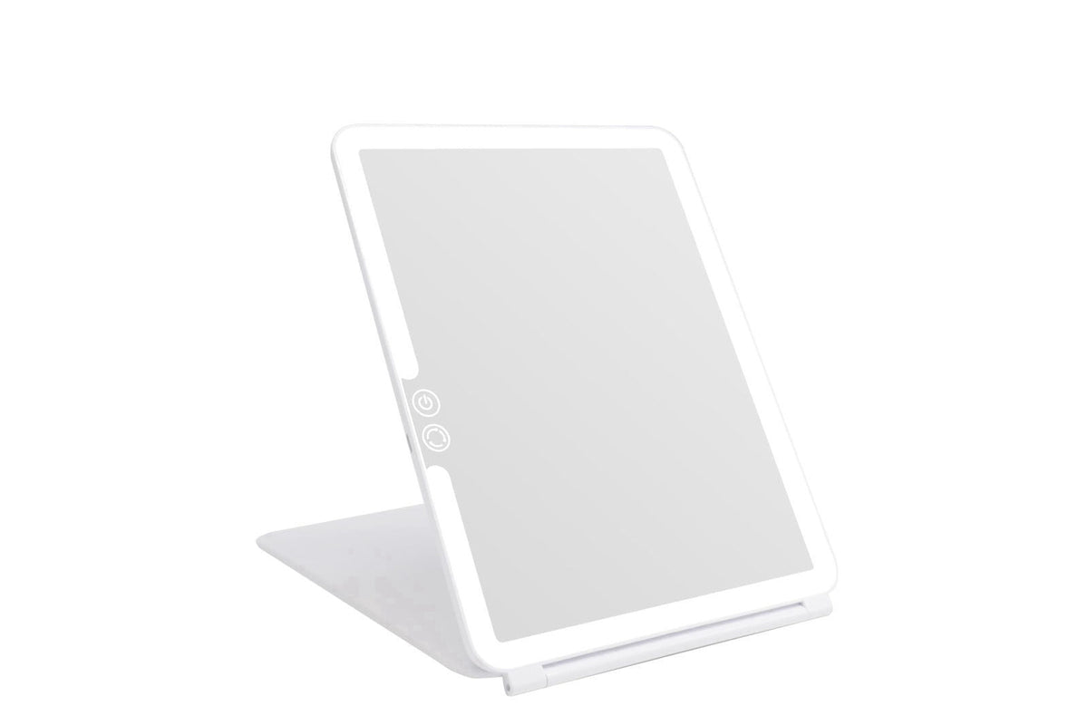 deweisn Folding Lighted Makeup Mirror with 72 LEDs 3 Colors Light Modes USB Rechargable 1800mA Batteries Portable Ultra 