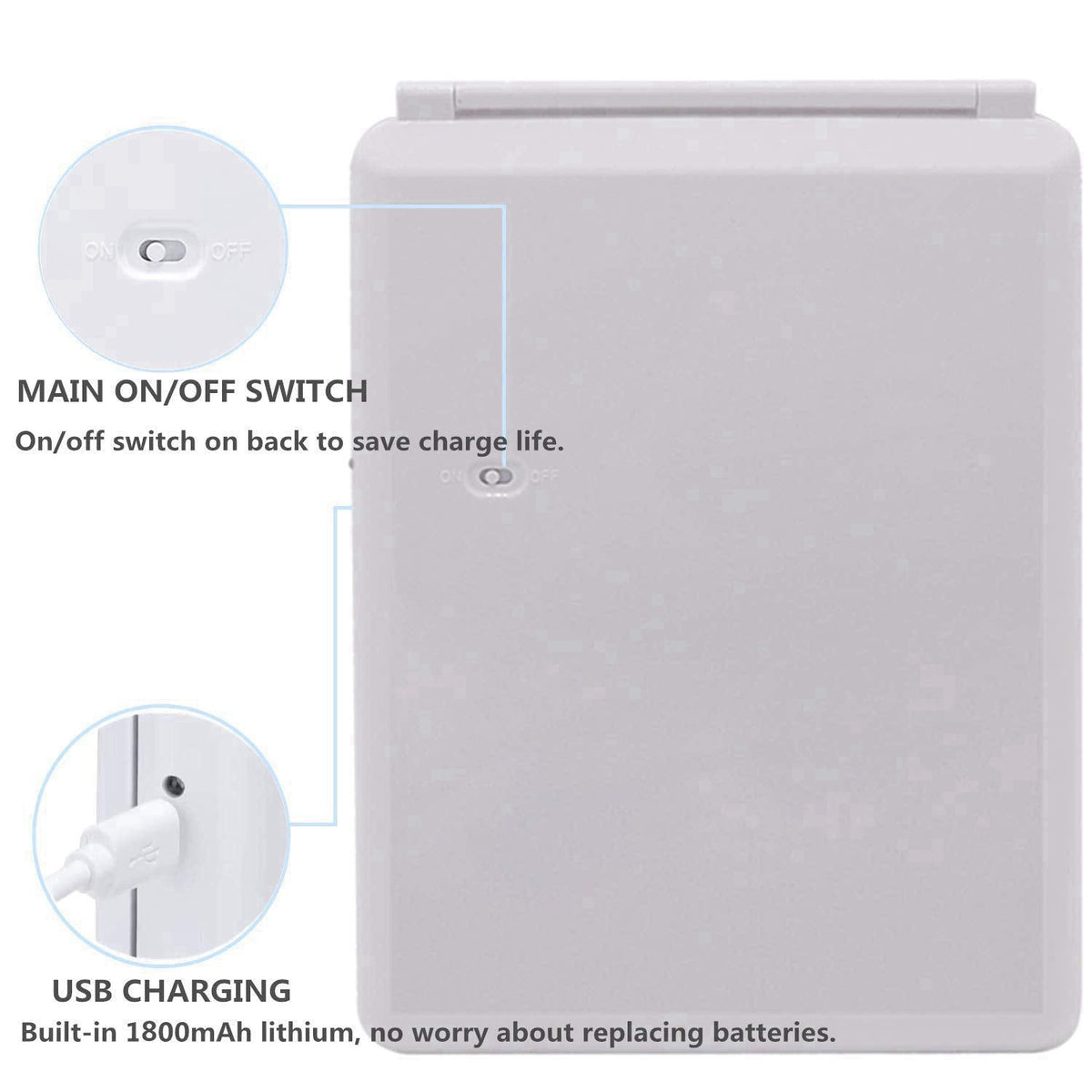 deweisn Folding Lighted Makeup Mirror with 72 LEDs 3 Colors Light Modes USB Rechargable 1800mA Batteries Portable Ultra 