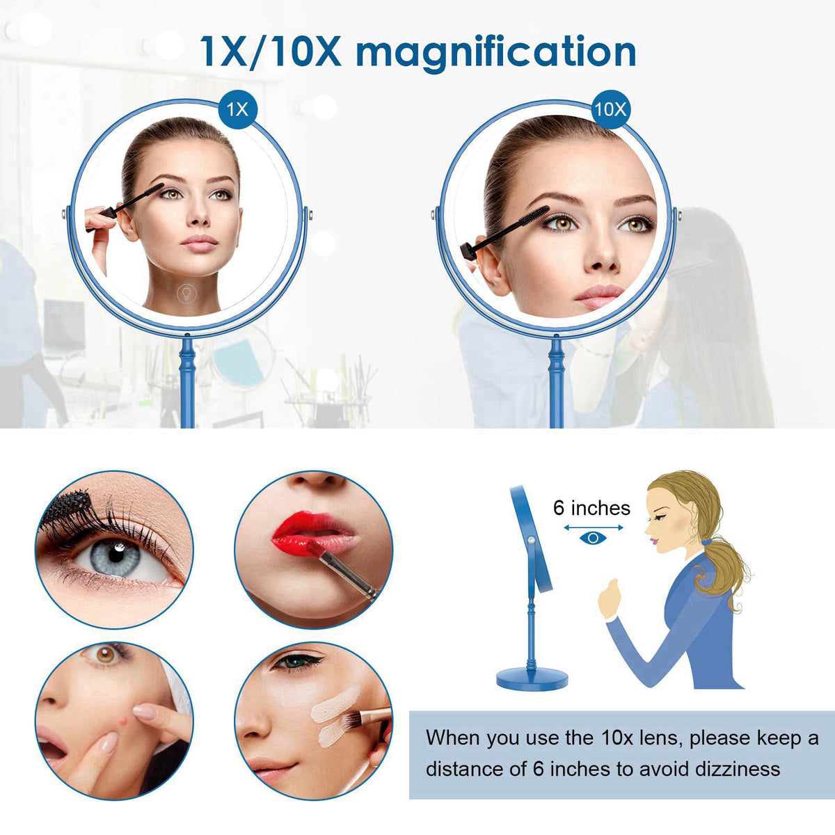 DEIOVWXS Makeup Mirror, Rechargeable Vanity Mirror with 3 Lights, 1X/10X – alternate angle