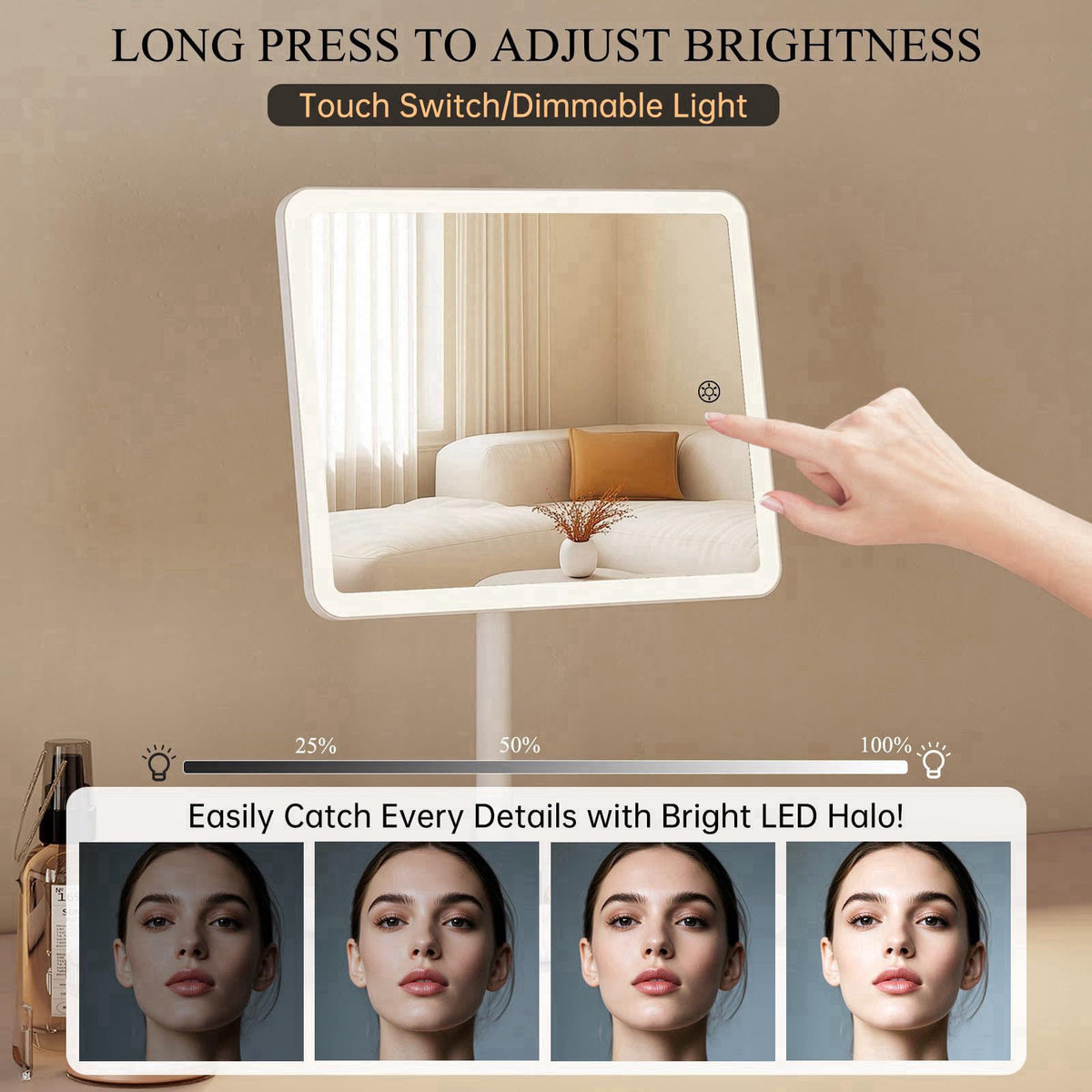 FUNTOUCH 4000mAh Rechargeable Vanity Mirror with Lights 40X Magnifier,White – alternate angle