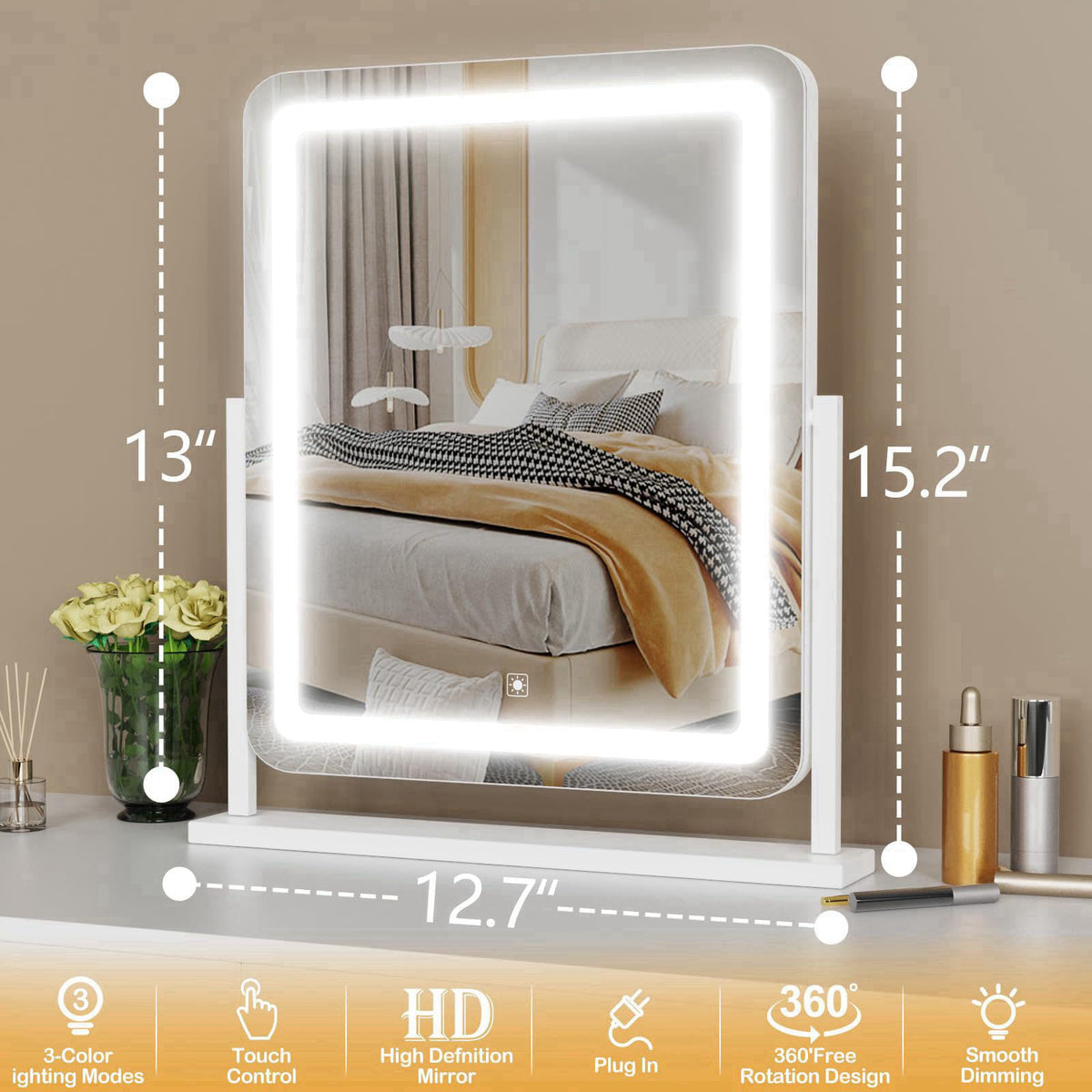Gvnkvn 15.2" in Lighted Makeup Mirror, 10X Magnifiers – close-up detail in White