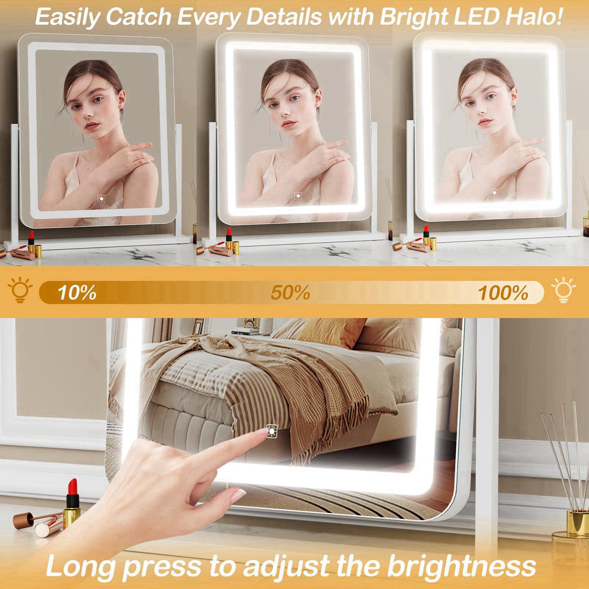 Gvnkvn 15.2" in Lighted Makeup Mirror, 10X Magnifiers – alternate angle