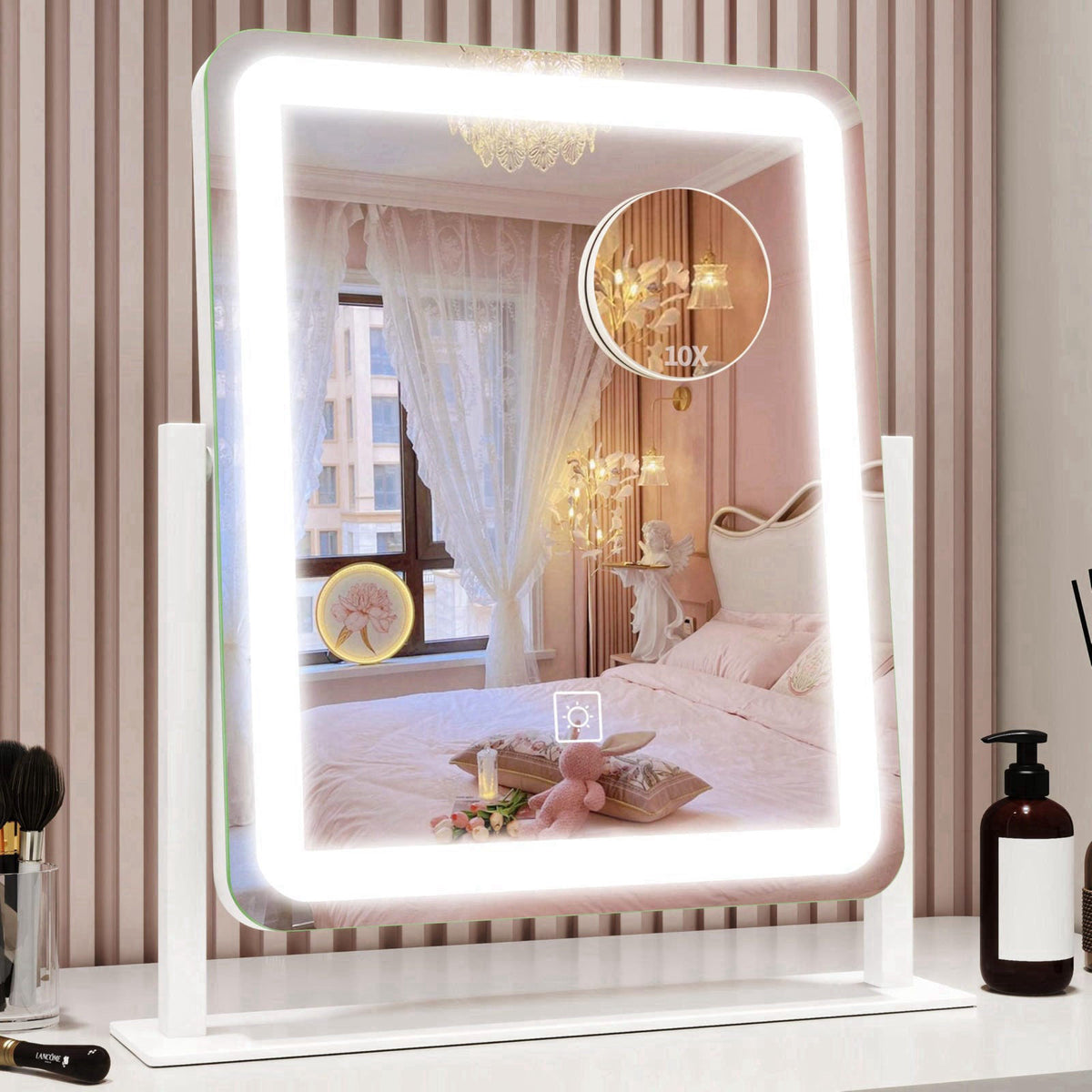 ROLOVE Vanity Mirror with Lights for Desk, 12.6"x15", Dimmable, White