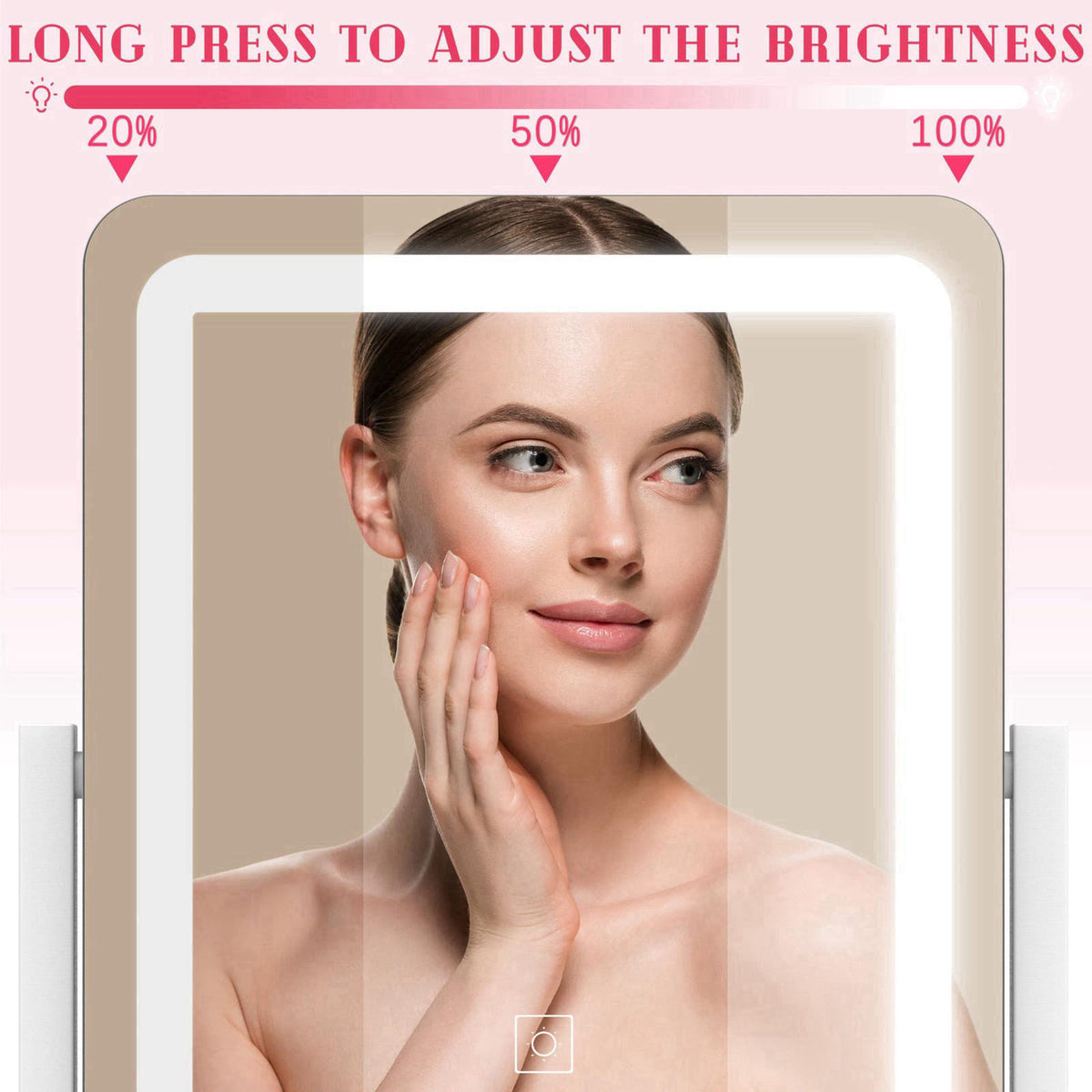 ROLOVE Vanity Mirror with Lights for Desk, 12.6"x15", Dimmable, White – full view