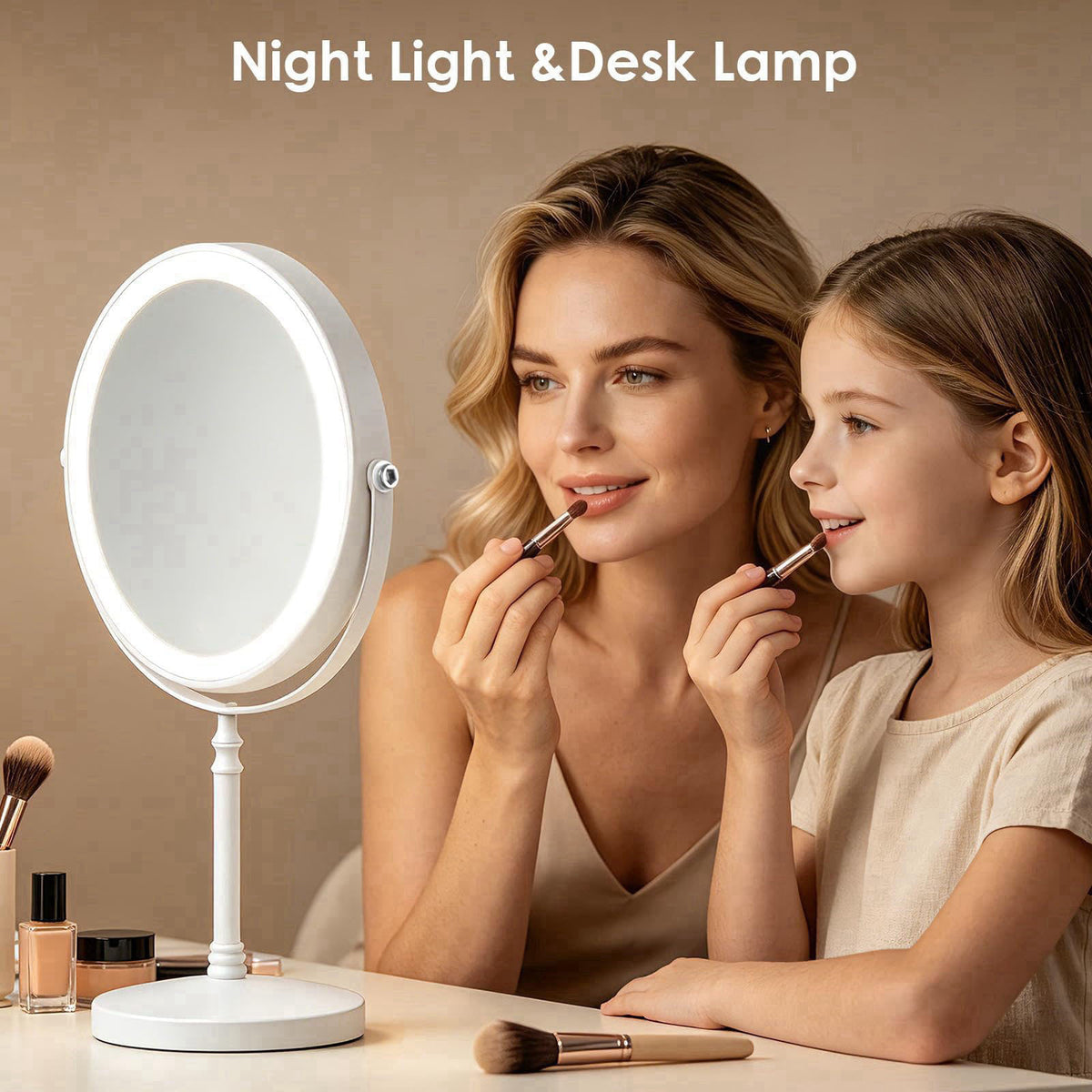 DEIOVWXS Makeup Mirror, Rechargeable Vanity Mirror with 3 Lights, 1X/10X – packaging and label