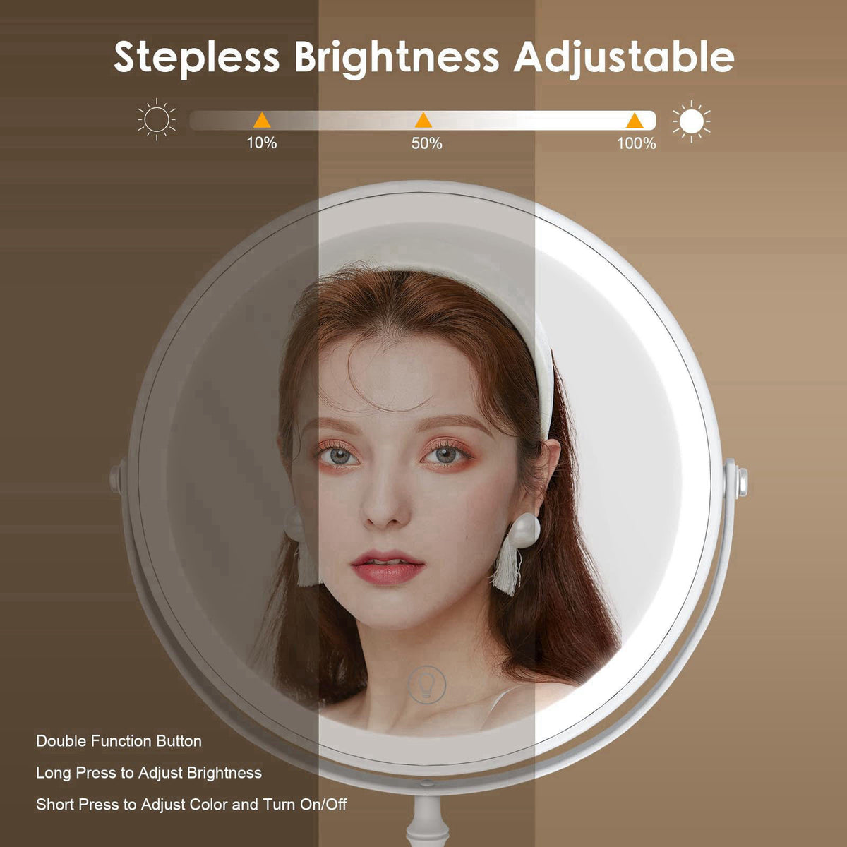 DEIOVWXS Makeup Mirror, Rechargeable Vanity Mirror with 3 Lights, 1X/10X – alternate angle