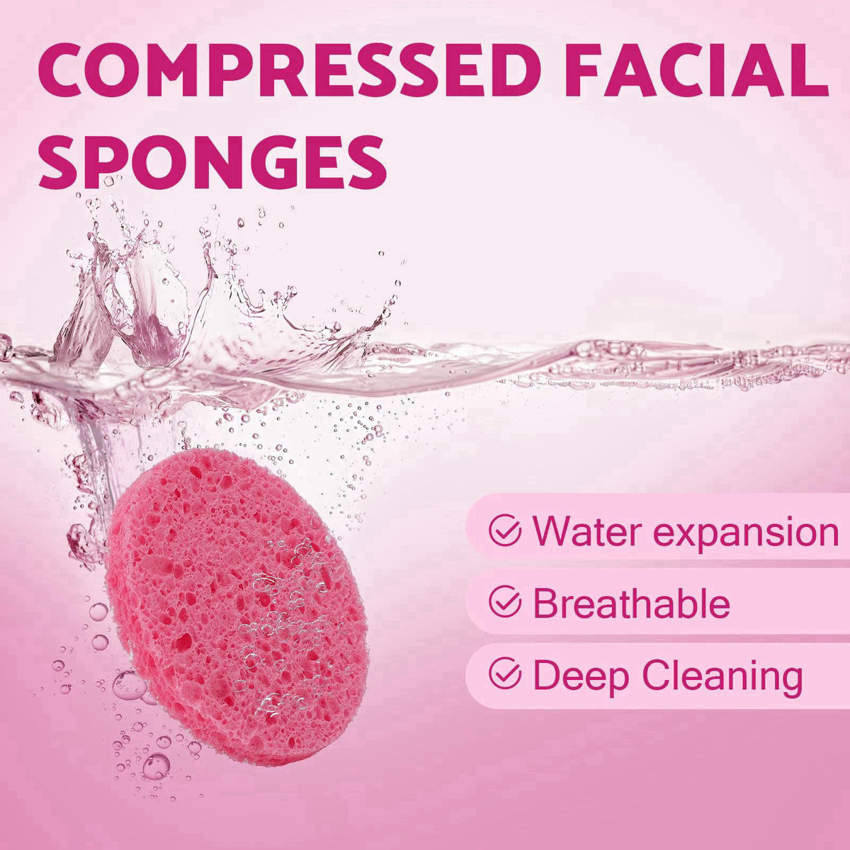 NEOACT 320-Count Compressed Facial Sponges, Natural Cellulose Face Sponge, Pink – packaging and label