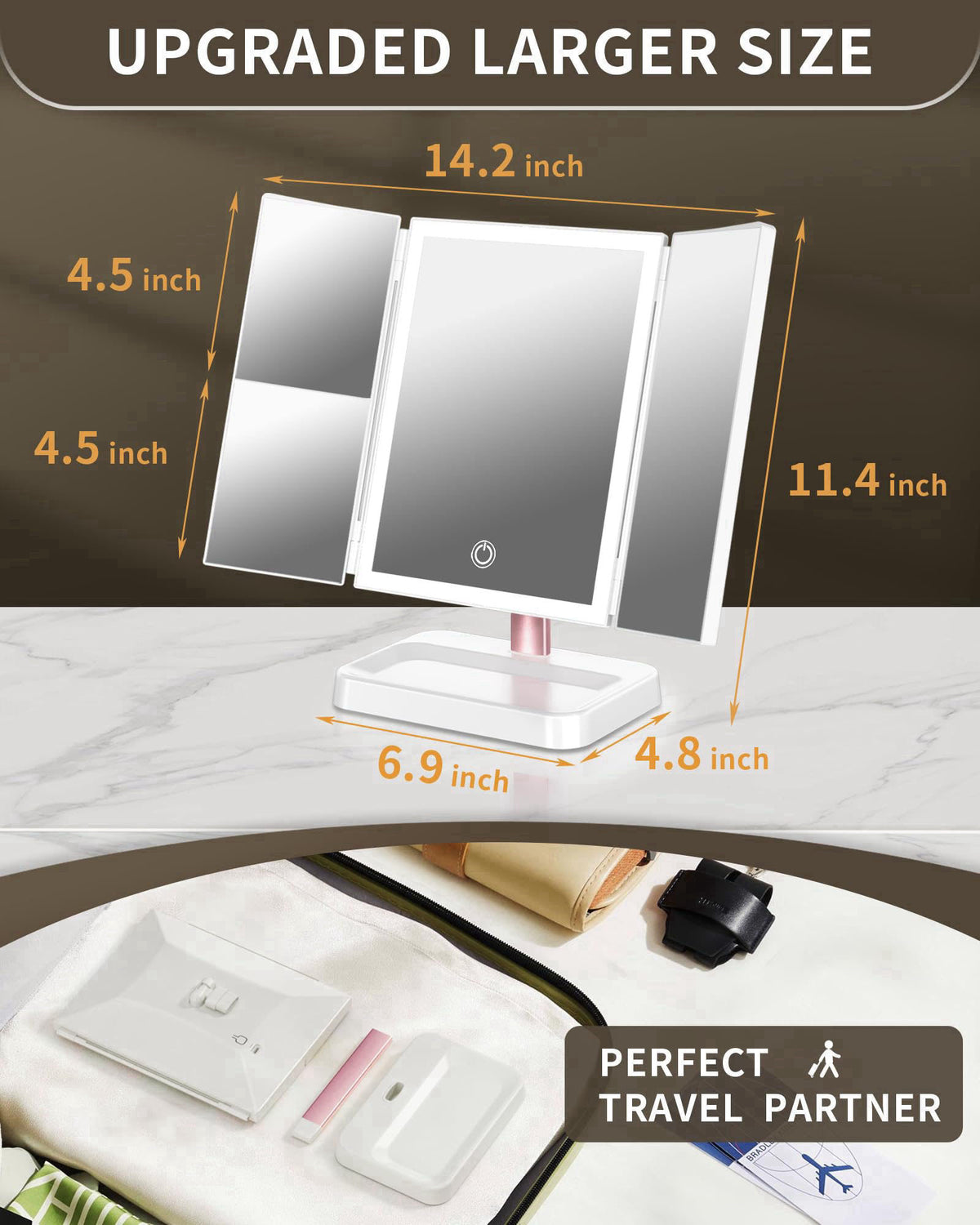 BERTHALESS Makeup Mirror Vanity Mirror with Lights, 1X 2X 3X Magnification – close-up detail in White