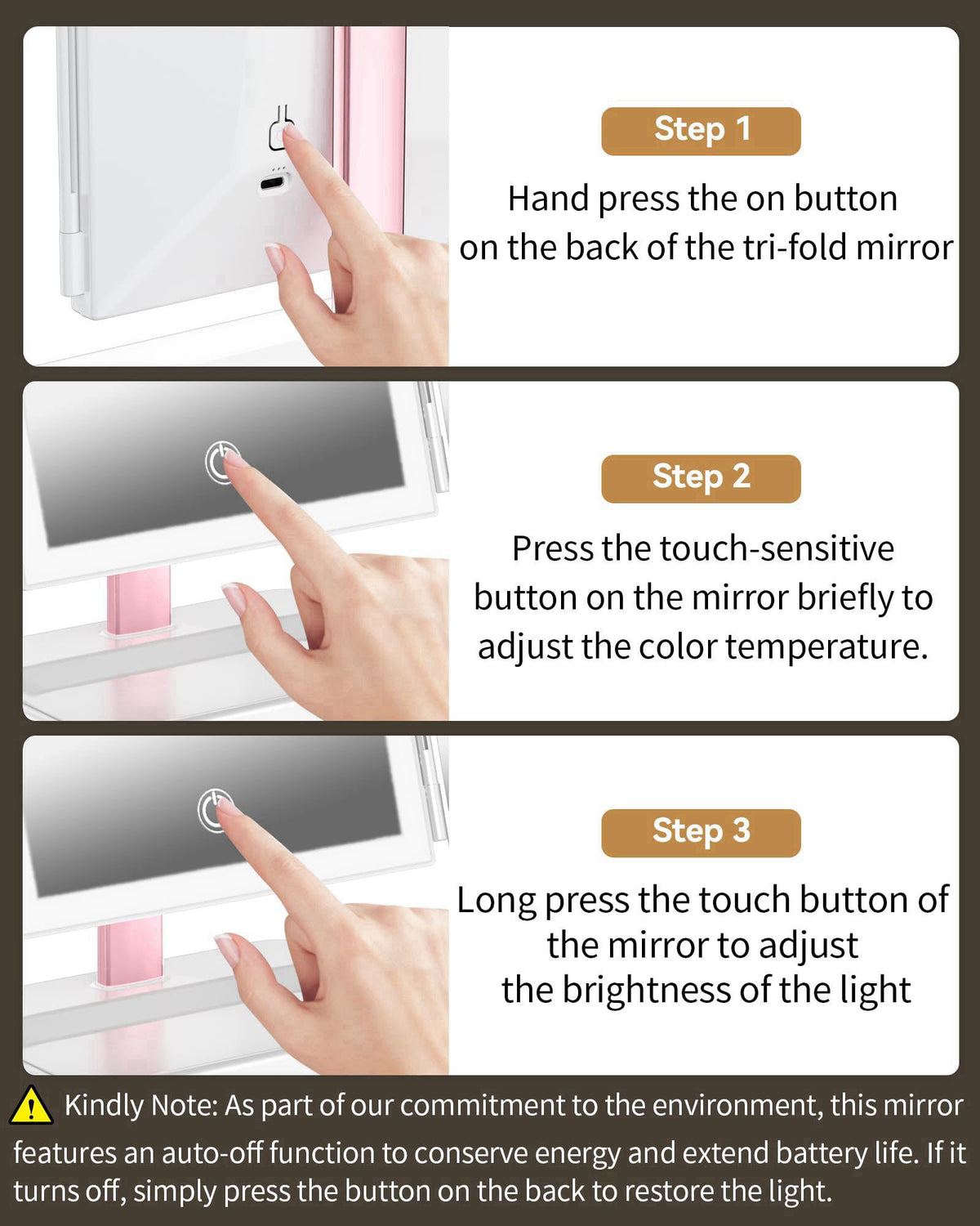 BERTHALESS Makeup Mirror Vanity Mirror with Lights, 1X 2X 3X Magnification – alternate angle