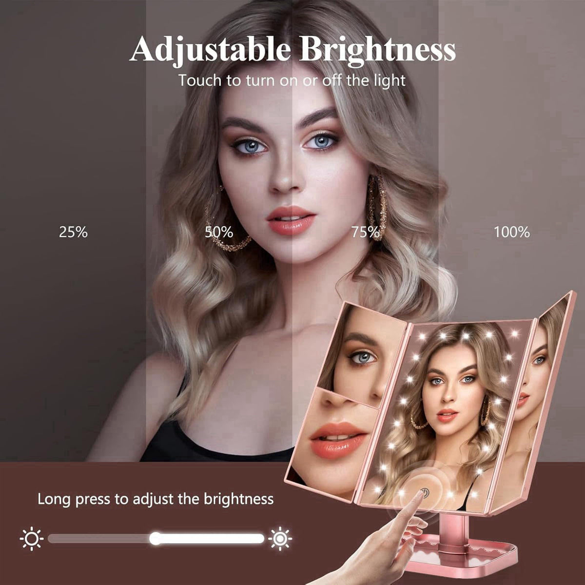 HUONUL 2X/3X/10X Magnifying Vanity Mirror with Light, Trifold Makeup Mirror – packaging and label