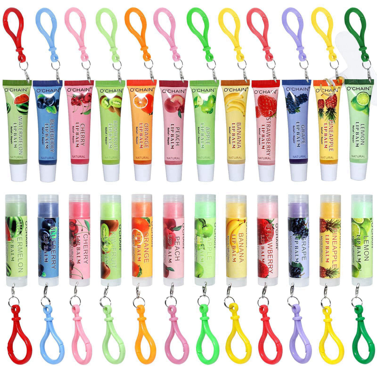 O'CHAIN 24 Pack Lip Balm Set, Squeeze & Stick, Keychain, Moisturizing – product photo (Balms &amp; Moisturizers)