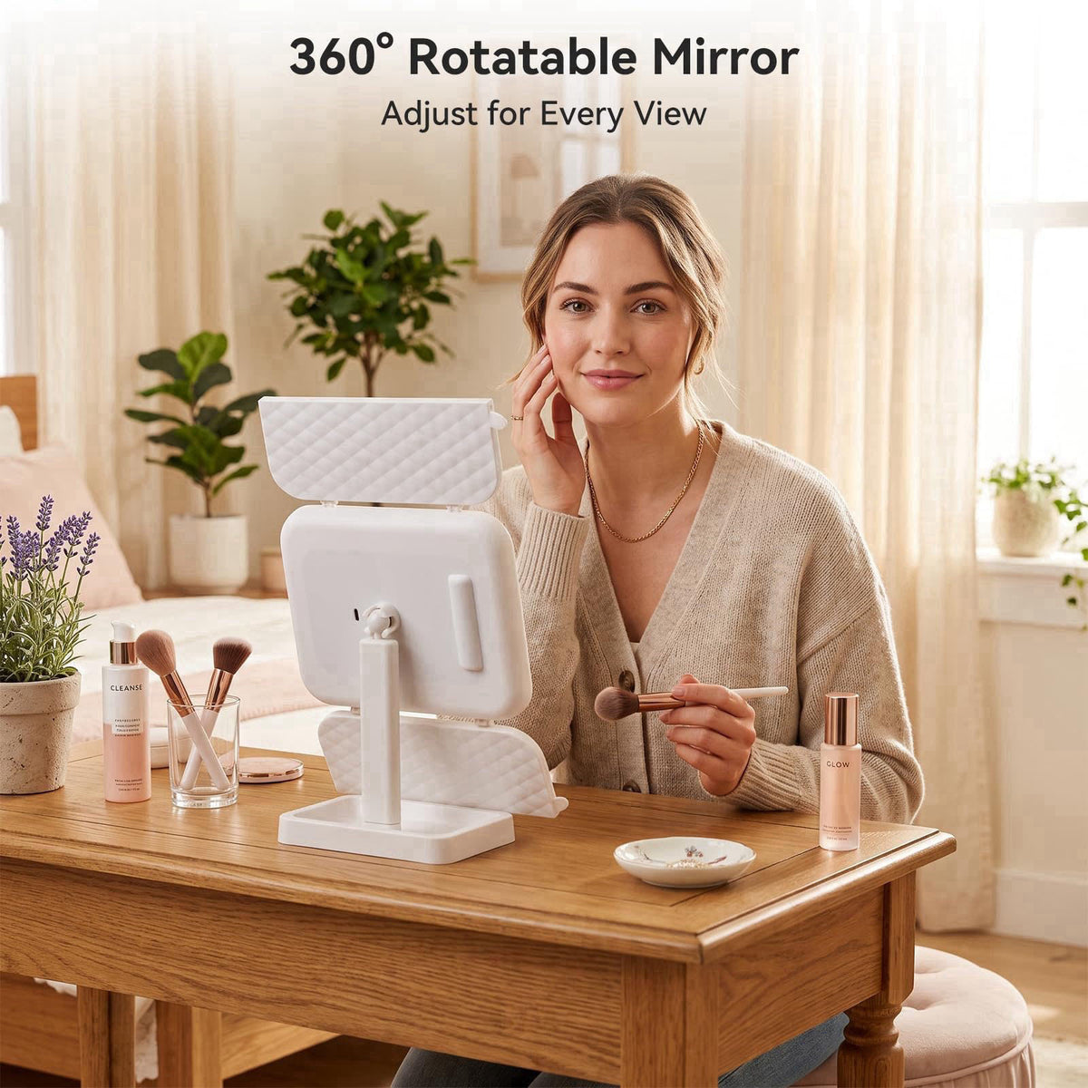 FaHaner 13" Fold Lighted Makeup Mirror, 3-Color Tri-Fold LED Vanity Mirror – full view