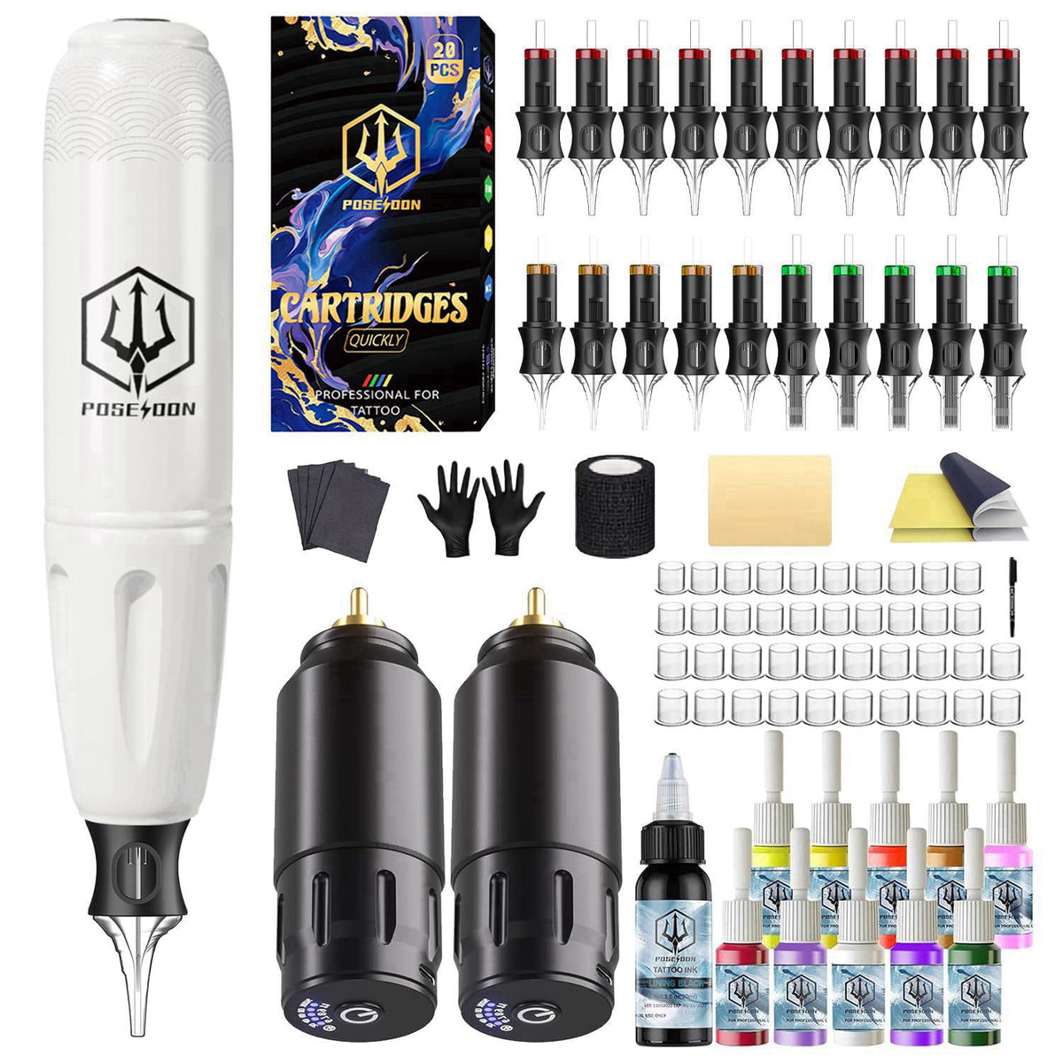 POSEIDON Wireless Tattoo Gun Kit with 2 Batteries for Beginners & Artist – close-up detail