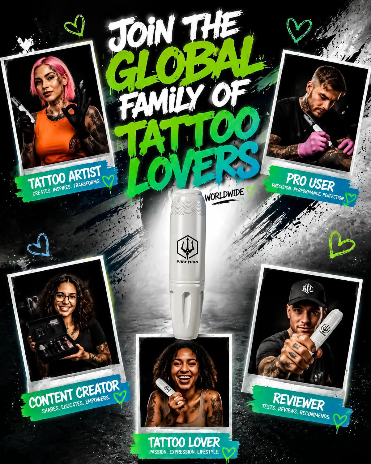 POSEIDON Wireless Tattoo Gun Kit with 2 Batteries for Beginners & Artist – alternate angle