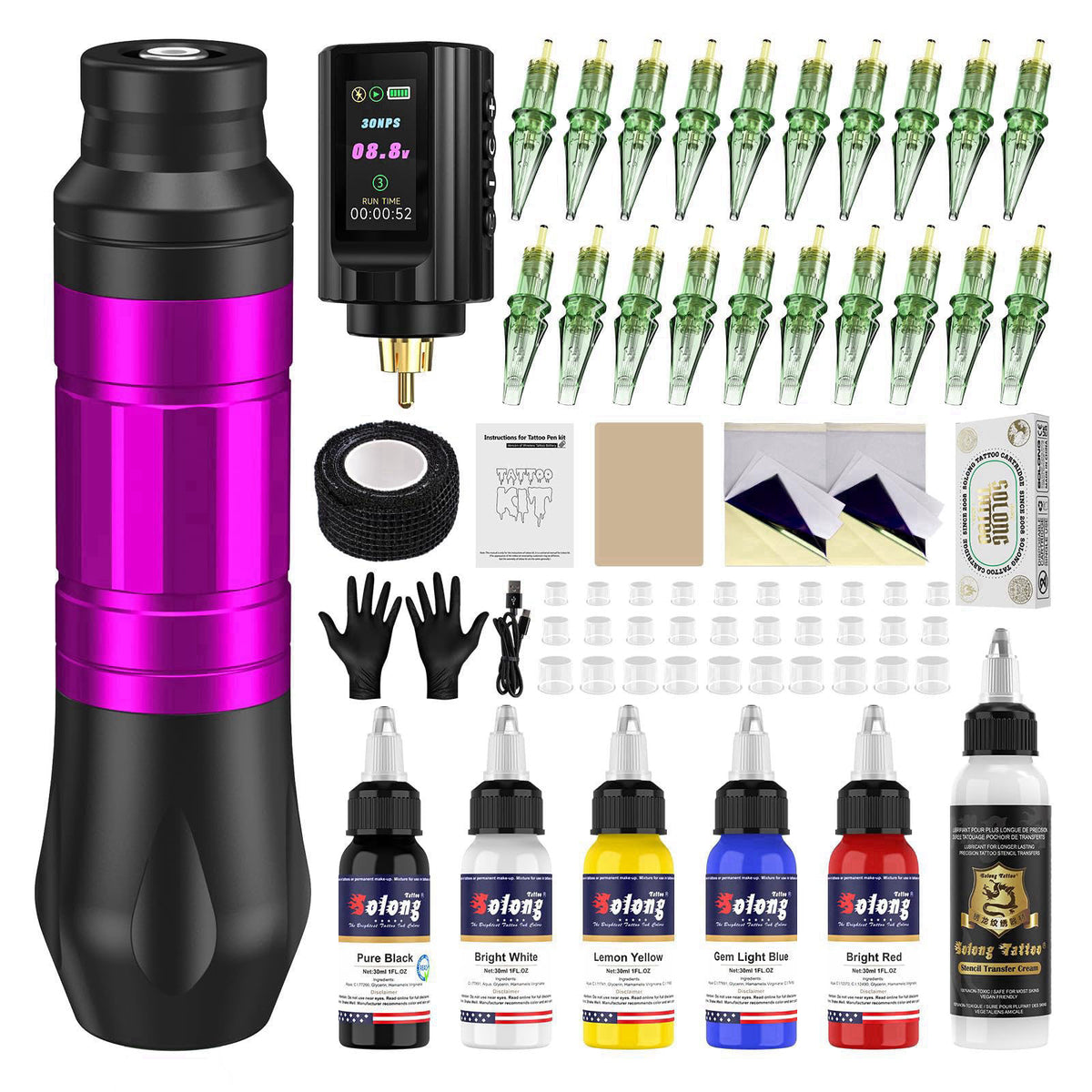 Nazzor Complete Wireless Tattoo Gun Kit, Rotary Tattoo Pen with 1800mAh Battery, Liner & Shader Tattoo Supplies for Star