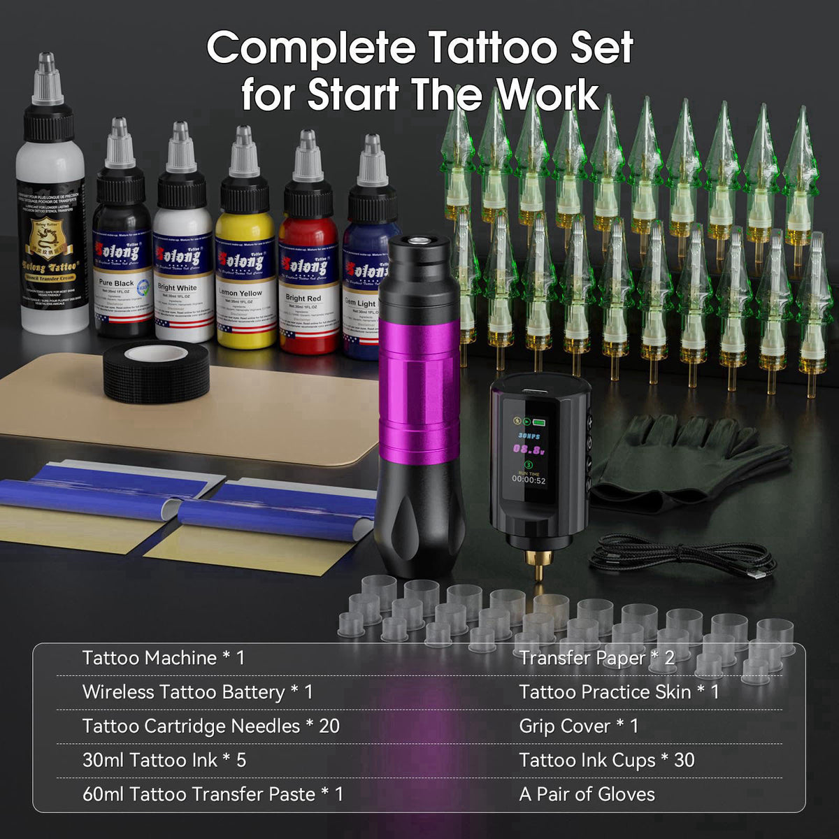 Nazzor Complete Wireless Tattoo Gun Kit, Rotary Tattoo Pen with 1800mAh Battery, Liner & Shader Tattoo Supplies for Star