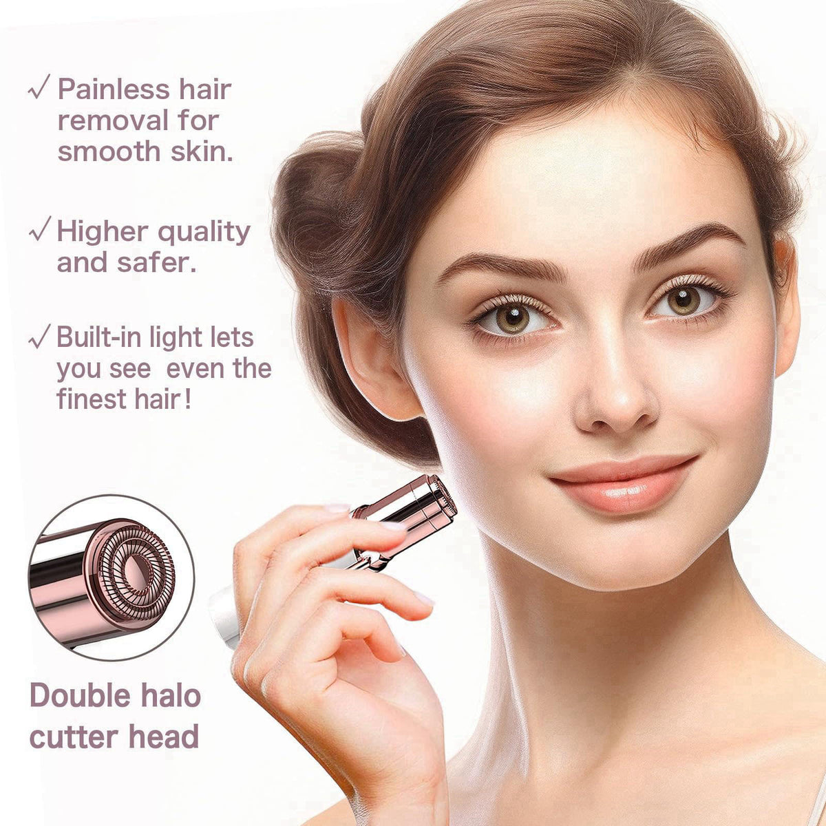 innobeaut Painless Facial Hair Remover for Women, Rechargeable, Rose Gold – full view
