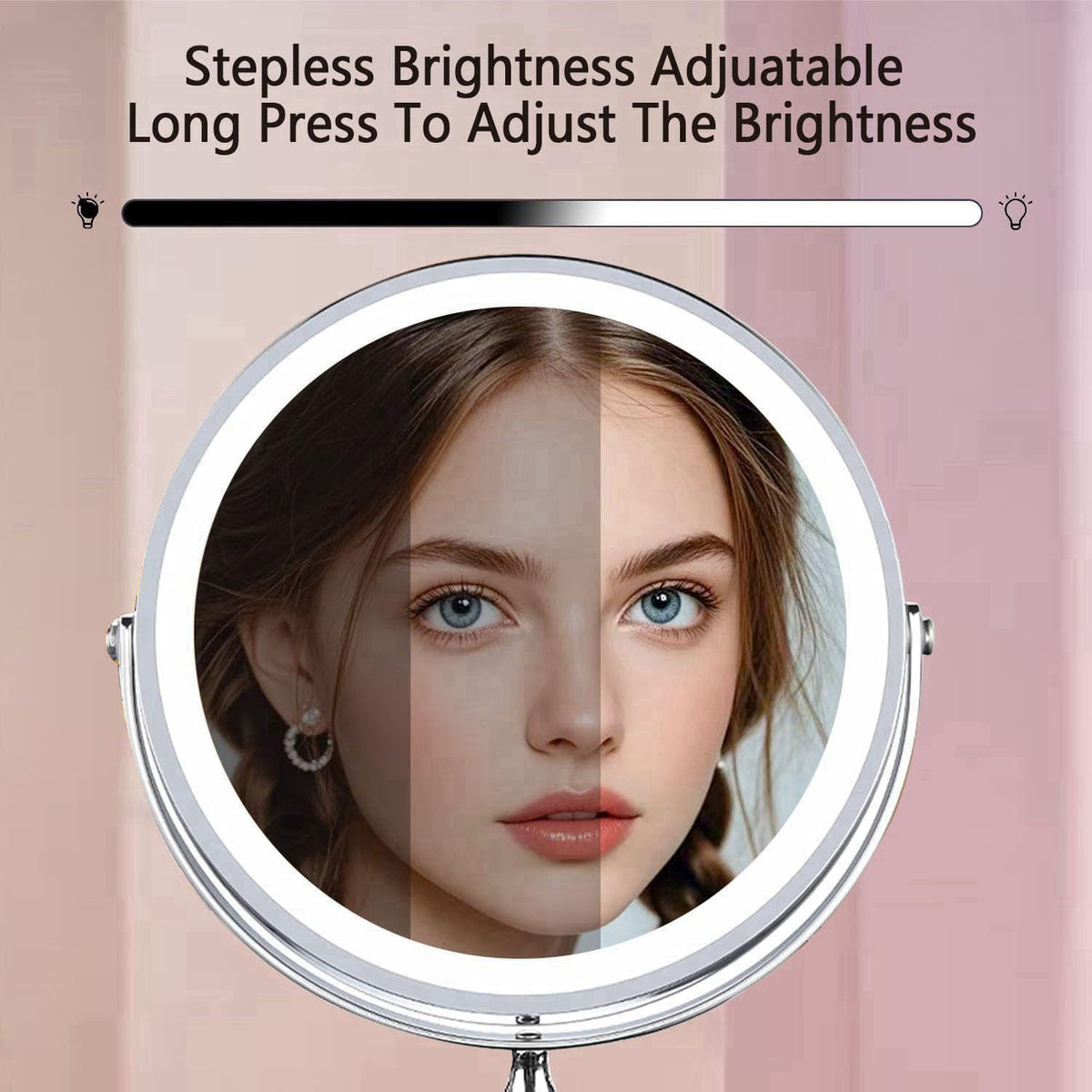 Creocasy Makeup Mirror with Lights ，8 Inch 1X/10X Rechargeable Double Sided Magnifying, 360° Rotation LED HD Mirror with