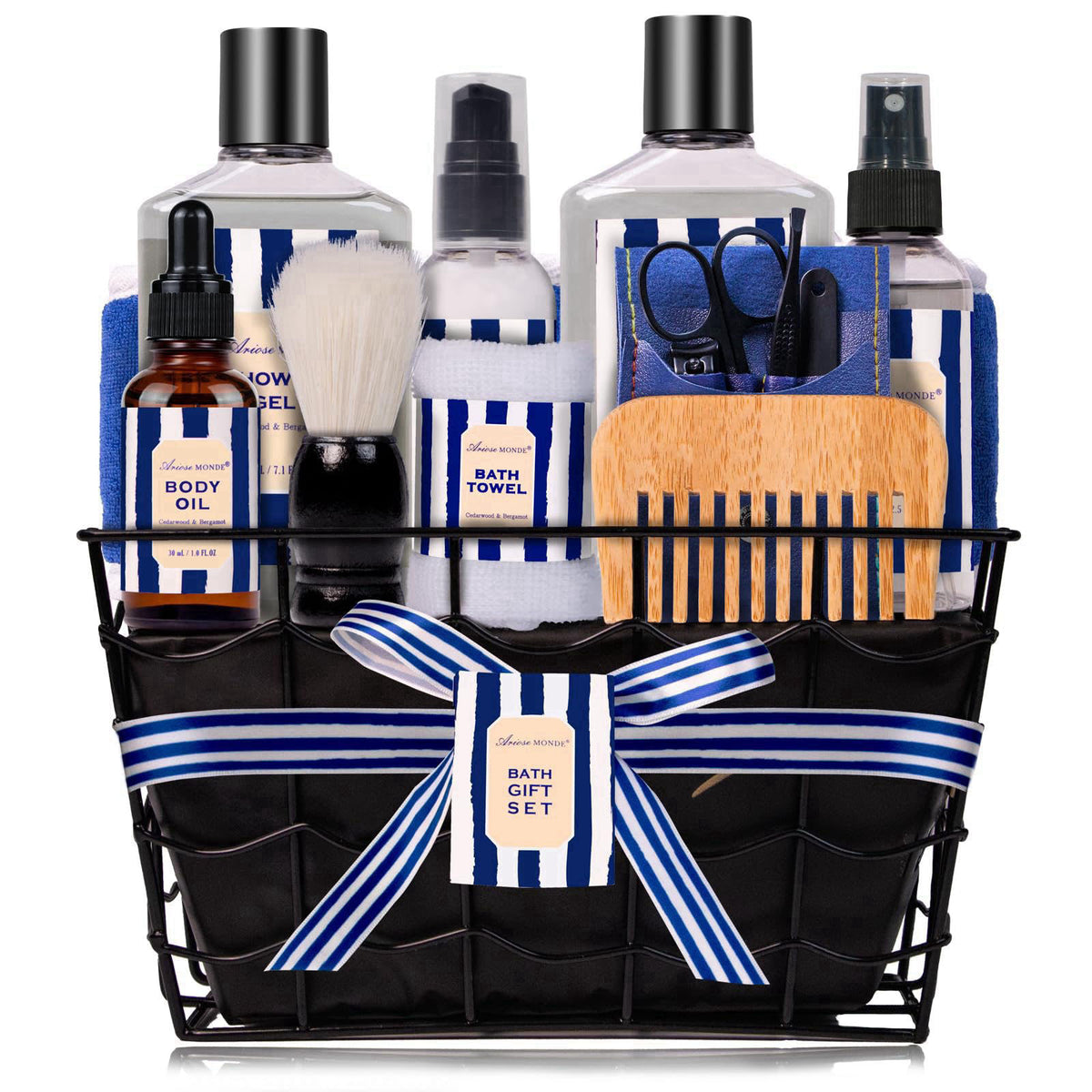 ArioseMonde 10pc Cedar Bergamot Spa Gifts for Men Spa Baskets Care Package for Men – product photo (Sets &amp; Kits)