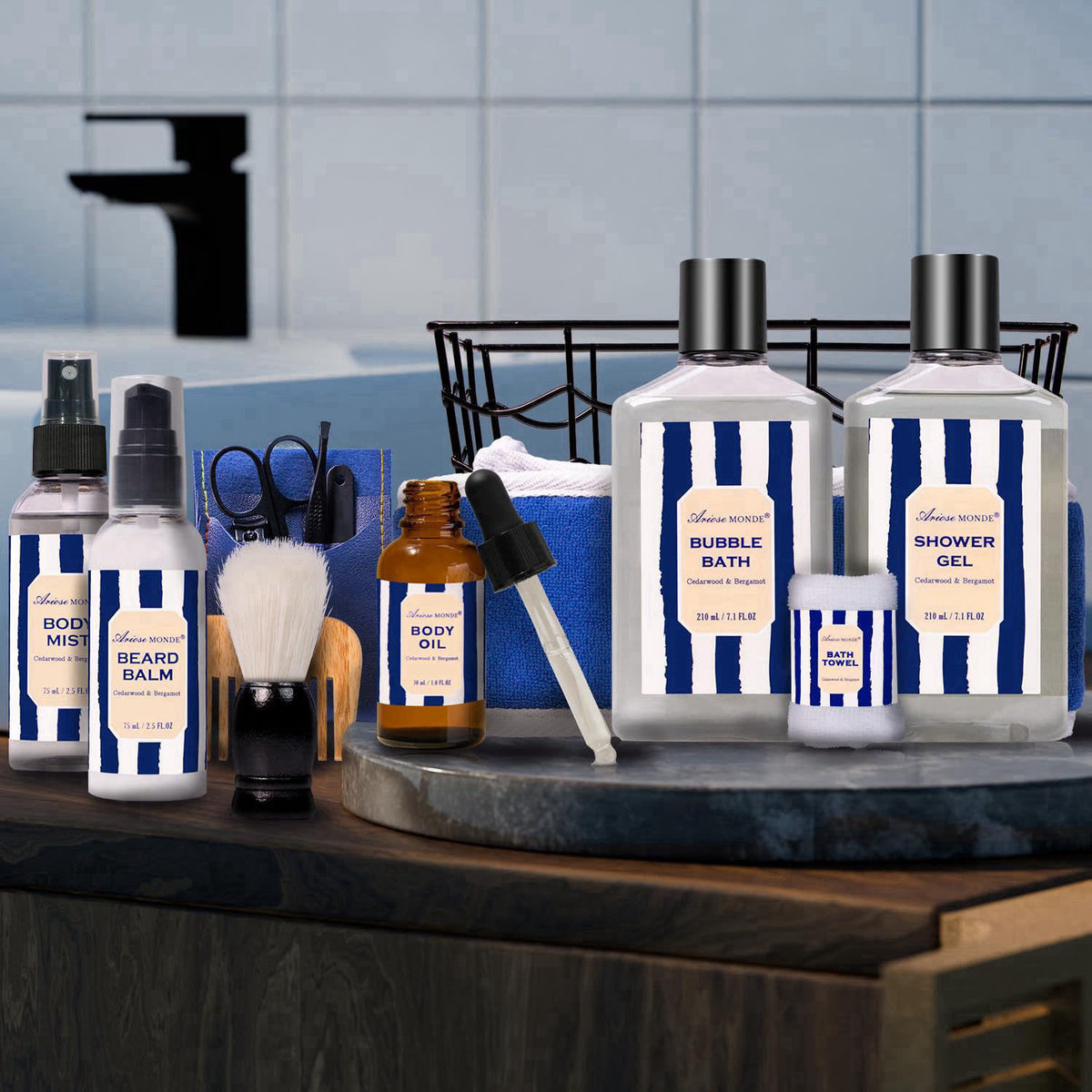 ArioseMonde 10pc Cedar Bergamot Spa Gifts for Men Spa Baskets Care Package for Men – alternate angle