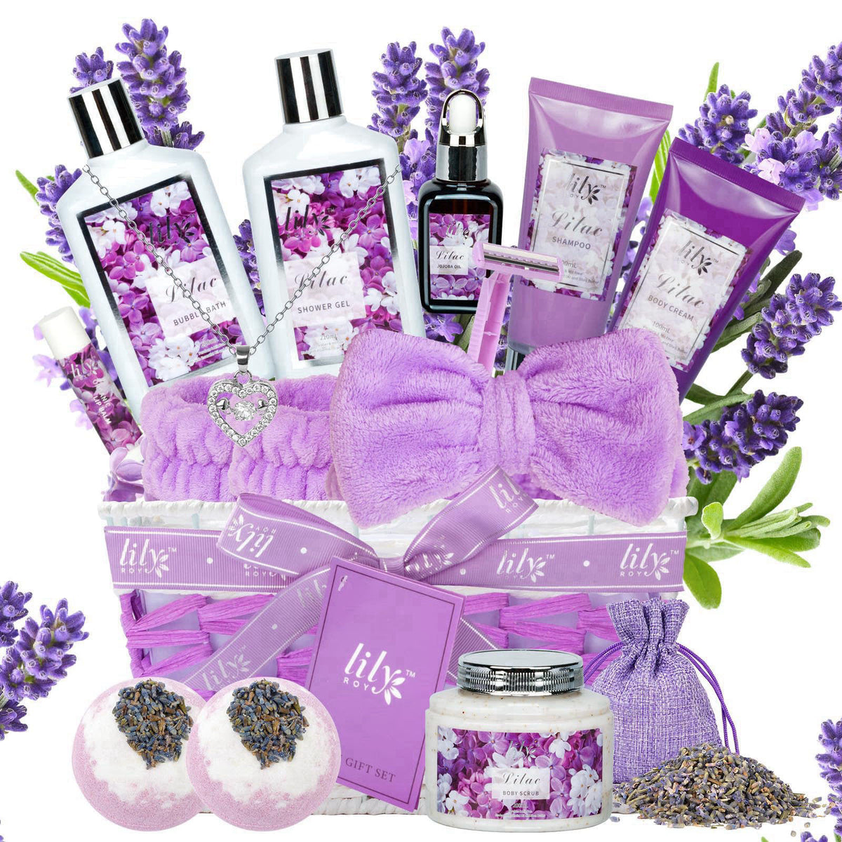 LILY ROY 17Pcs Spa Gifts Spa Kit - Perfect Lavender Lilac Spa Gift Baskets for Women – product photo (Sets &amp; Kits)