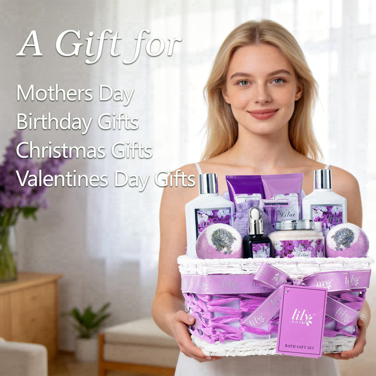 LILY ROY 17Pcs Spa Gifts Spa Kit - Perfect Lavender Lilac Spa Gift Baskets for Women – close-up detail