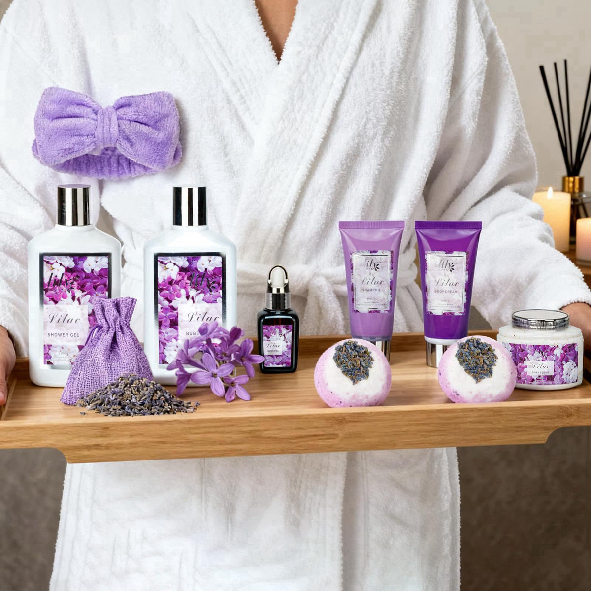 LILY ROY 17Pcs Spa Gifts Spa Kit - Perfect Lavender Lilac Spa Gift Baskets for Women – full view