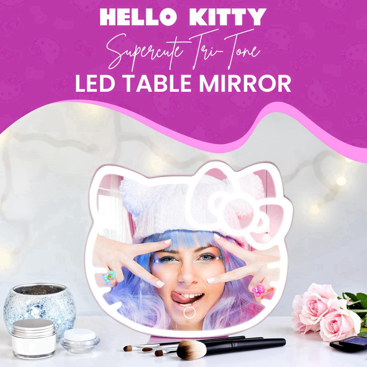 IMPRESSIONS VANITY &middot; COMPANY Impressions Vanity Supercute Hello Kitty Tabletop Desk Mirror with Lights and Touch 