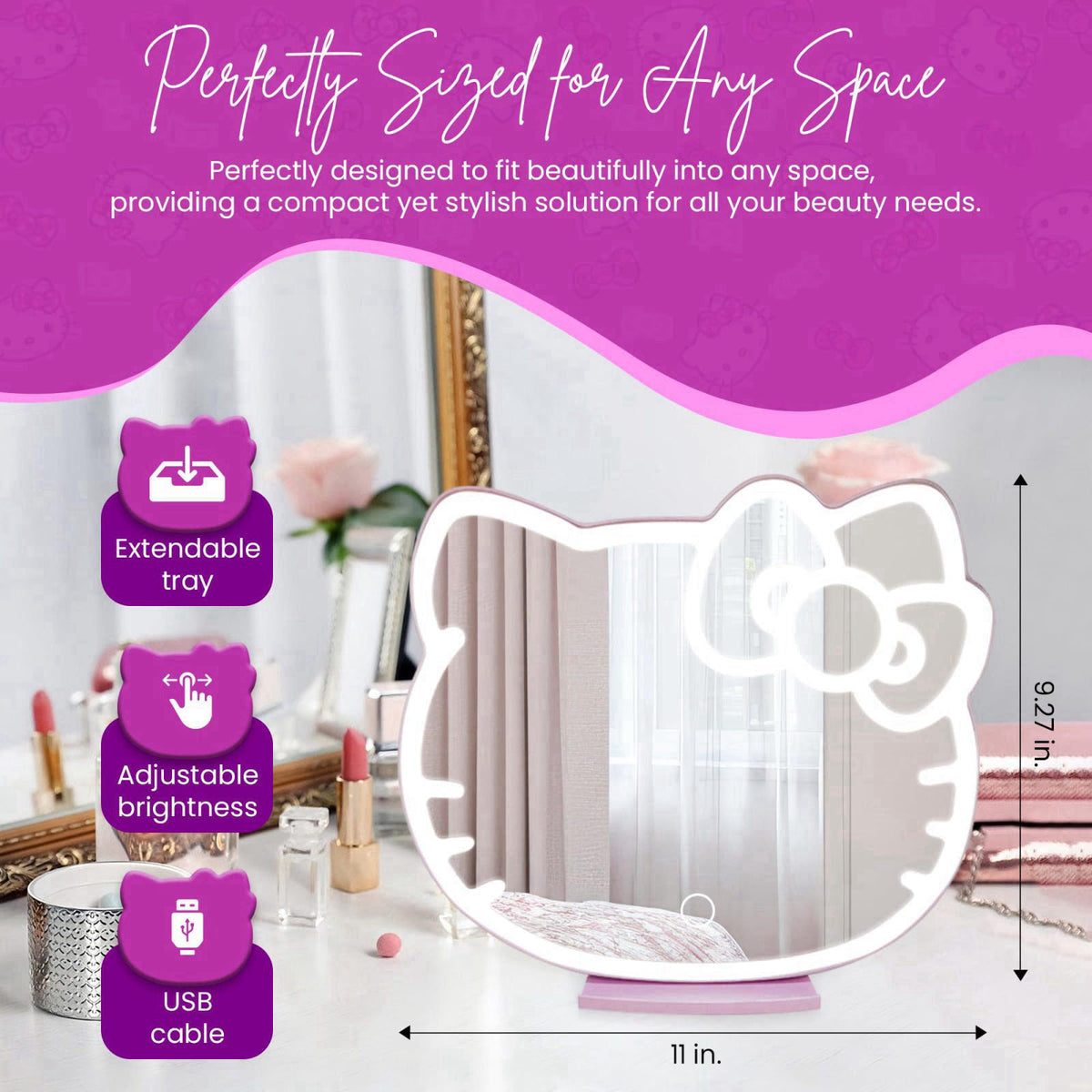 IMPRESSIONS VANITY &middot; COMPANY Impressions Vanity Supercute Hello Kitty Tabletop Desk Mirror with Lights and Touch 