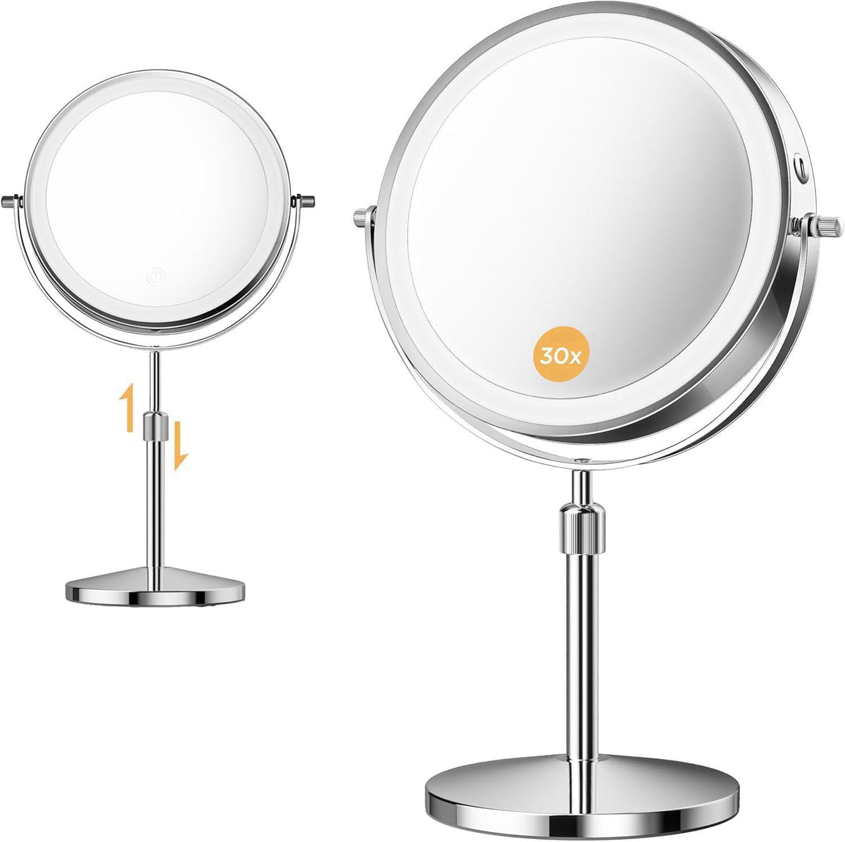 tubbede 9 Inch Double-Sided Makeup Mirror, 1X/30X, 3 LED Lights, 5000mAh – packaging and label