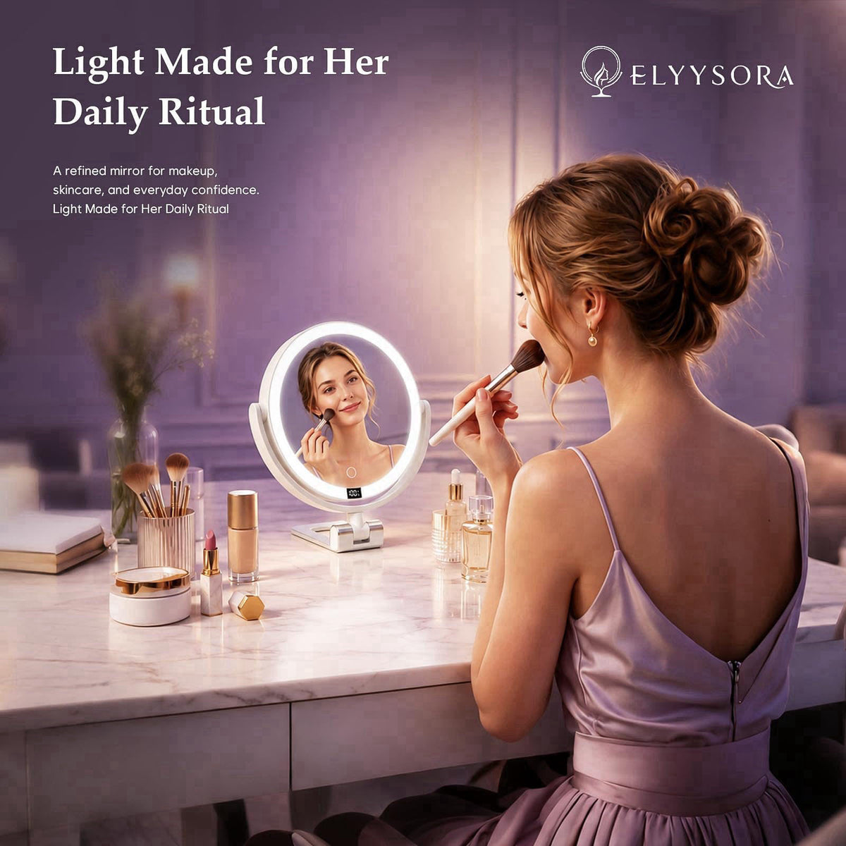 ELYYSORA 1X/30X Makeup Mirror with Lights, Rechargeable Magnifying Mirror – packaging and label