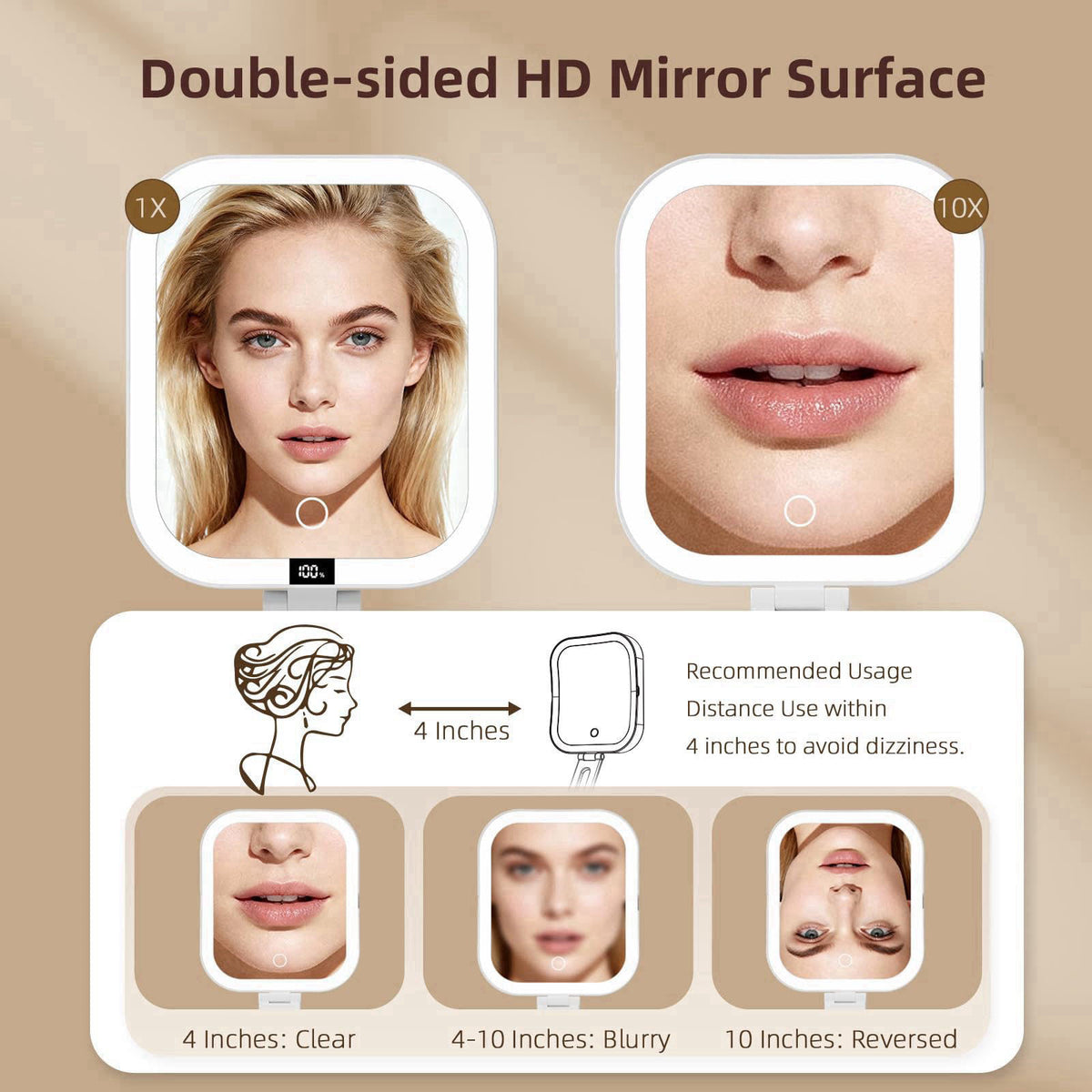Dafensi Travel Makeup Mirror with Light,10X Double-Sided Foldable Magnifying Mirror – packaging and label