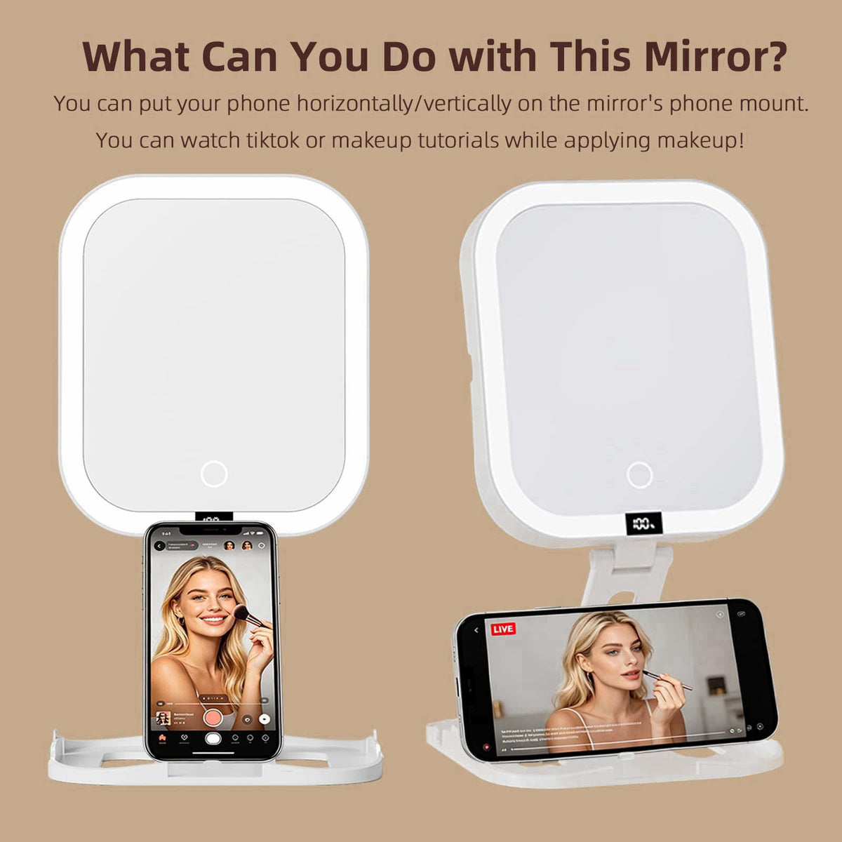 Dafensi Travel Makeup Mirror with Light,10X Double-Sided Foldable Magnifying Mirror – full view