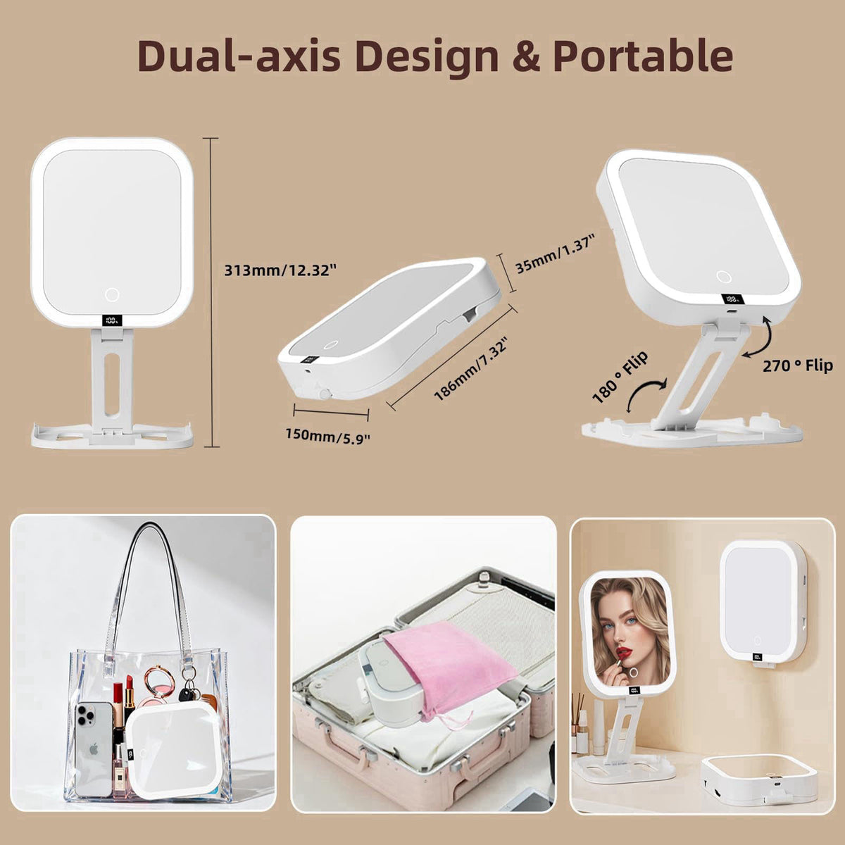 Dafensi Travel Makeup Mirror with Light,10X Double-Sided Foldable Magnifying Mirror – alternate angle