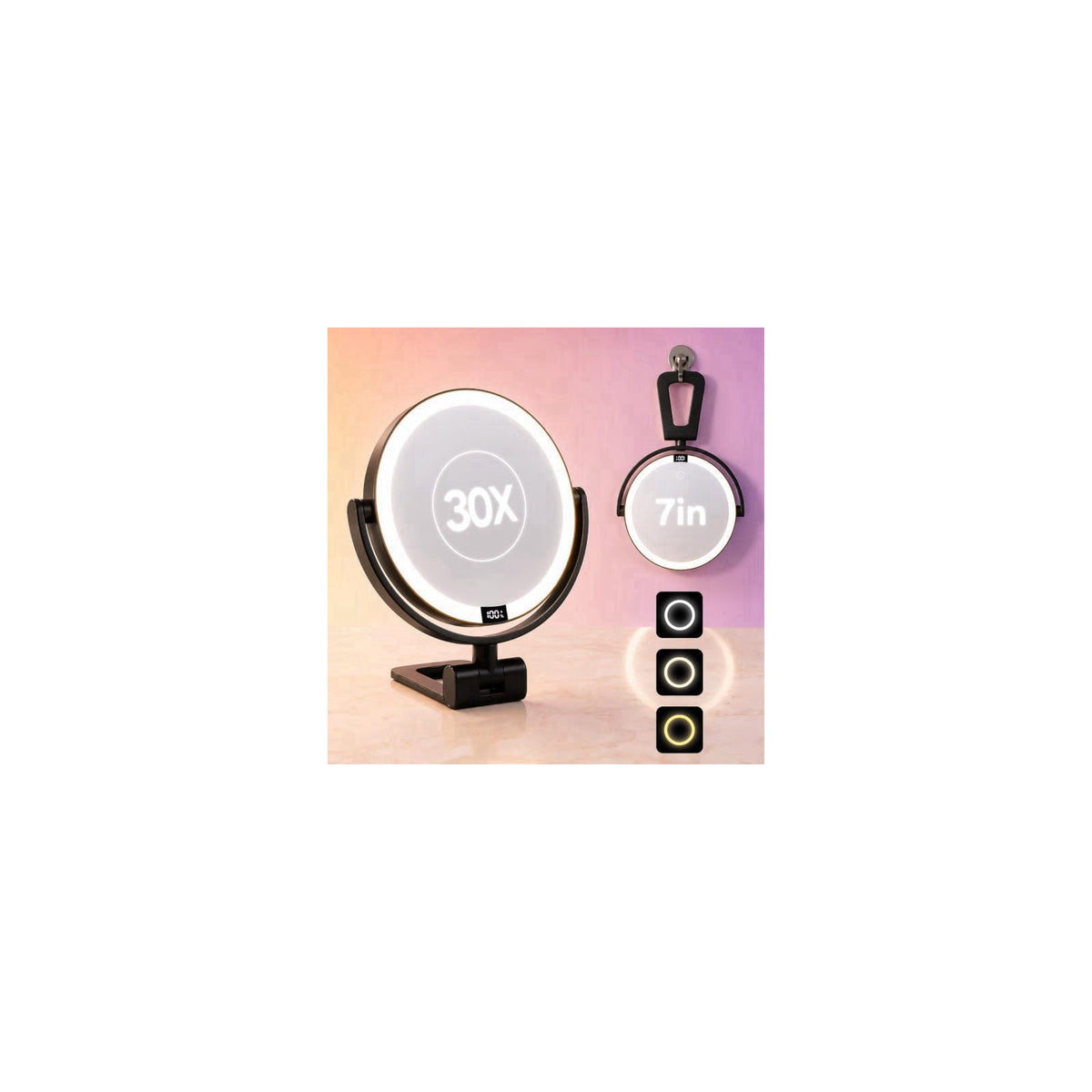 ELYYSORA 1X/30X Makeup Mirror with Lights, Magnifying Mirror (Black) – product photo (Mirrors)