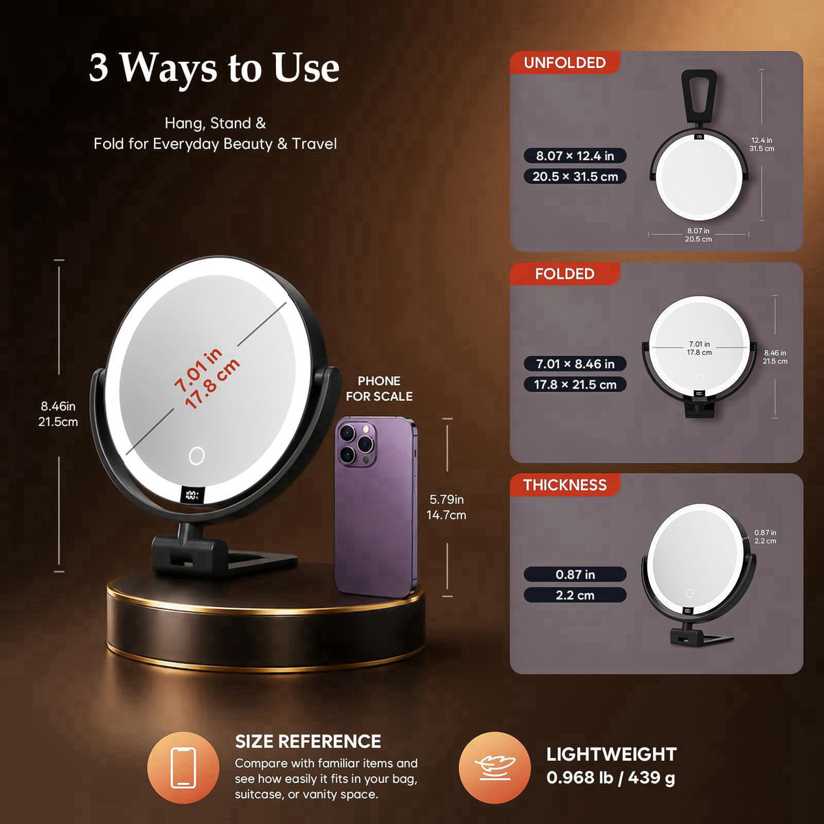 ELYYSORA 1X/30X Makeup Mirror with Lights, Magnifying Mirror (Black) – close-up detail