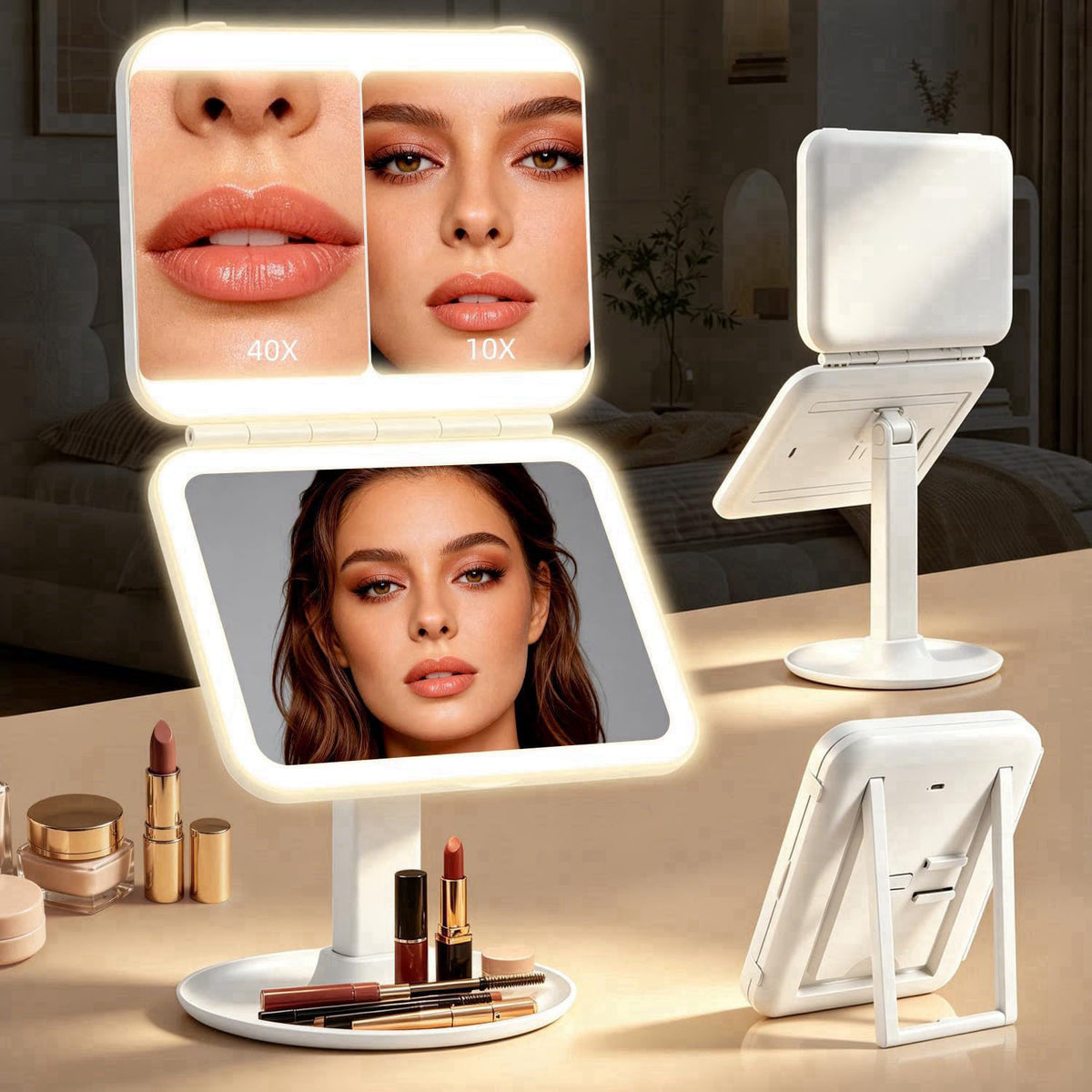 CC Mirrors Vanity Makeup Mirror with Lights, Large Lighted 10X & 40X Magnifying Mirror – alternate angle