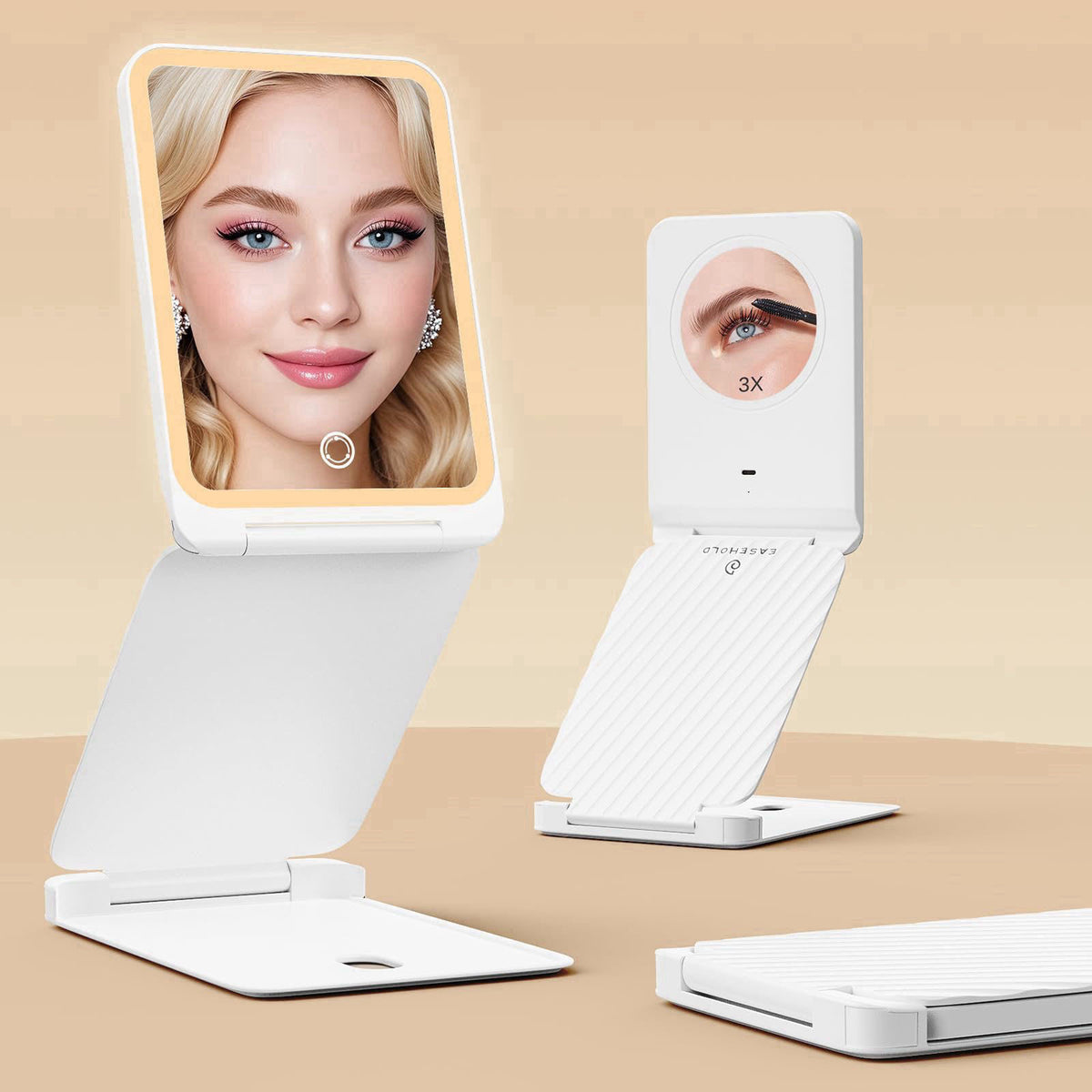 EASEHOLD Travel Makeup Mirror with Lights, Rechargeable, 1X/3X Magnification, White – product photo (Compact &amp; Trave