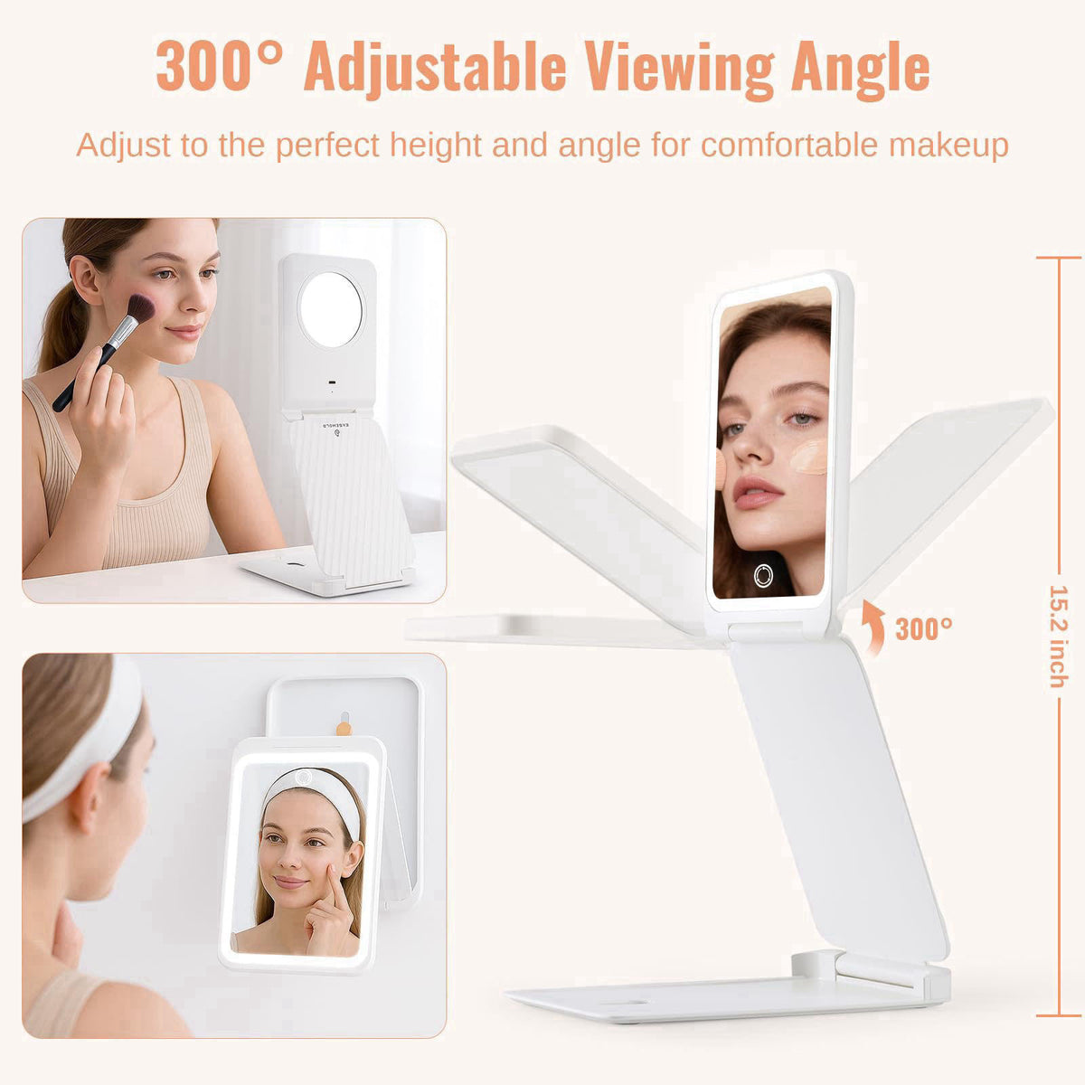 EASEHOLD Travel Makeup Mirror with Lights, Rechargeable, 1X/3X Magnification, White – close-up detail
